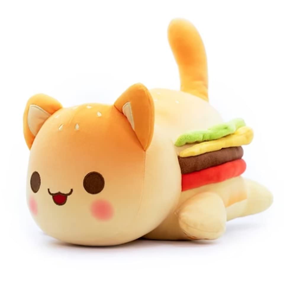 Cute Anime Cat Plush Toy - Mee Meows Cat Food Stuffed Animal, Cartoon Cat Pillow Gift for Kids & Fans (Hamburger Cat) - Perfect for Cuddling, Room Decor & Anime Lovers