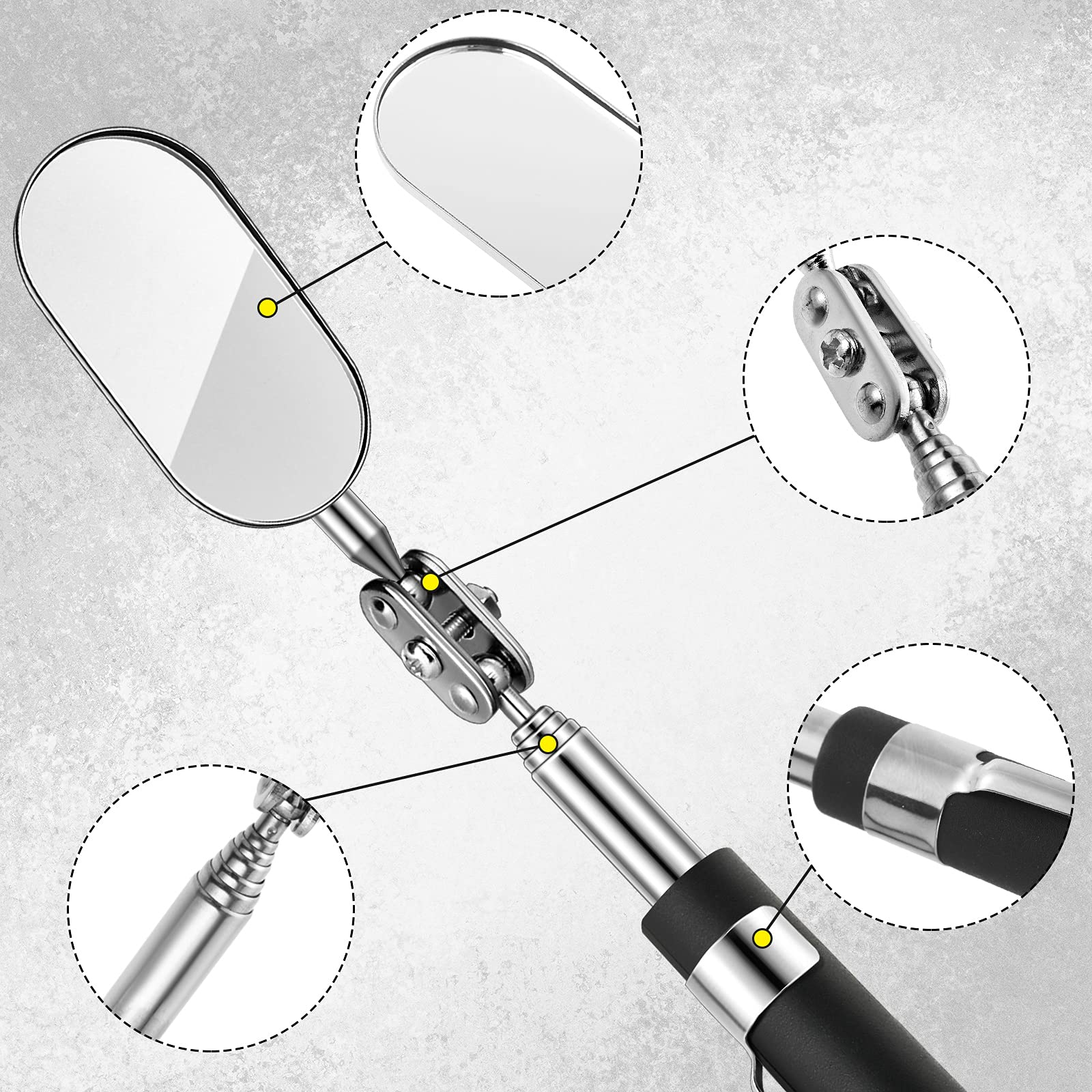 3-Piece Telescoping Inspection Mirror Set - Round, Square & Oval Mirrors with LED Light for Vehicle, Eyelash, and Small Parts Inspection | Perfect for Mechanics, Cosmetologists & DIY Enthusiasts