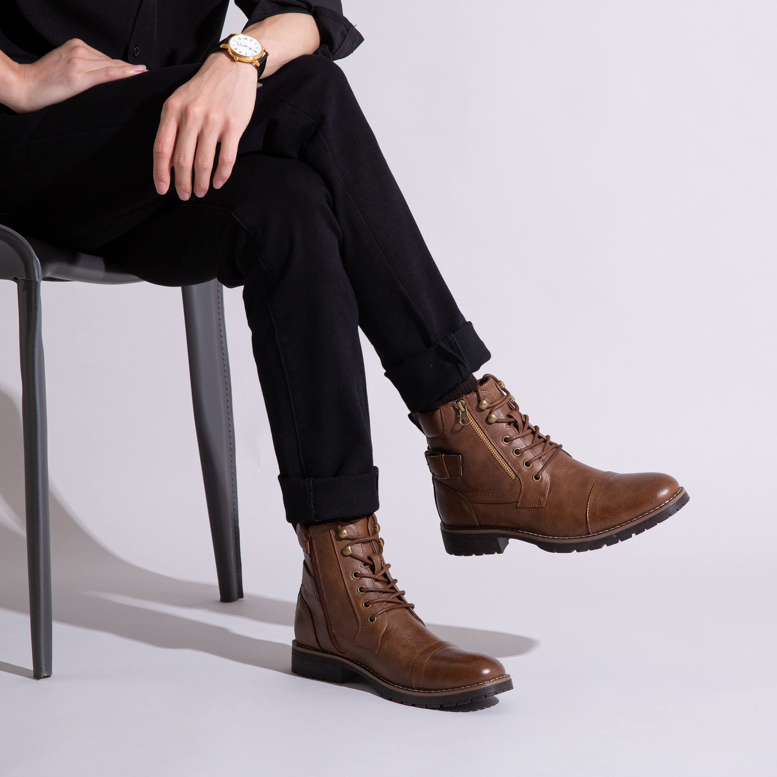 Vostey Men's Casual Motorcycle Combat Ankle Dress Boots - Stylish & Durable Footwear for Riding, Work & Everyday Wear