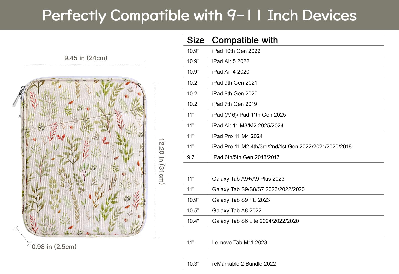 Premium 9-11 Inch Tablet Sleeve Case for iPad 10th Gen 10.9