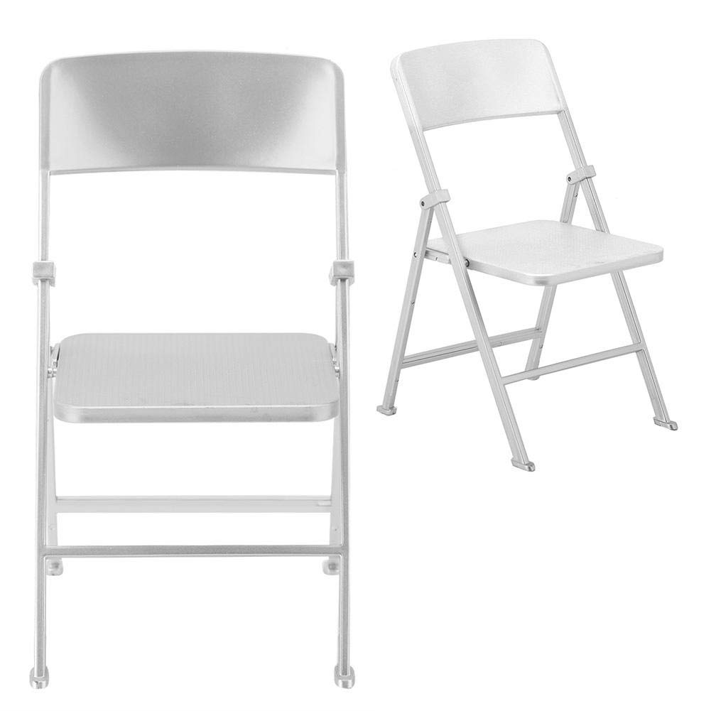 1/6 Scale Miniature Metal Folding Chair - Silver Dollhouse Furniture for Action Figures & Model Displays | Perfect for Dollhouse Decor, Photography Props & Collectible Displays