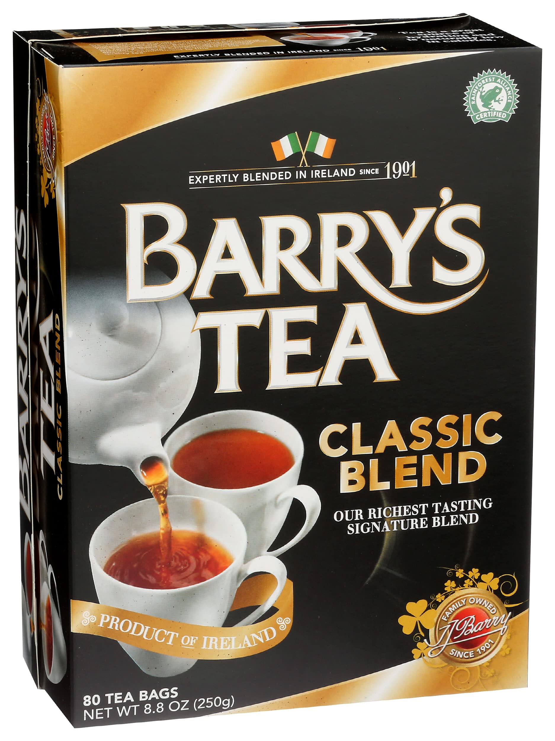 Barry's Classic Blend Tea Bags - 80 Count (8.8 Oz) | Premium Irish Black Tea for Morning Boost & Afternoon Relaxation | Perfect for Home, Office or Travel Use