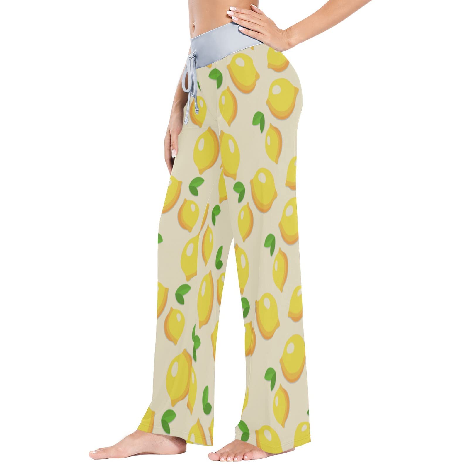 JUNZAN Women's Stretchy Lemon Print Pajama Pants - Soft Long Pajama Bottoms for Lounge & Sleep - Perfect for Relaxing at Home, Sleepovers and Cozy Nights