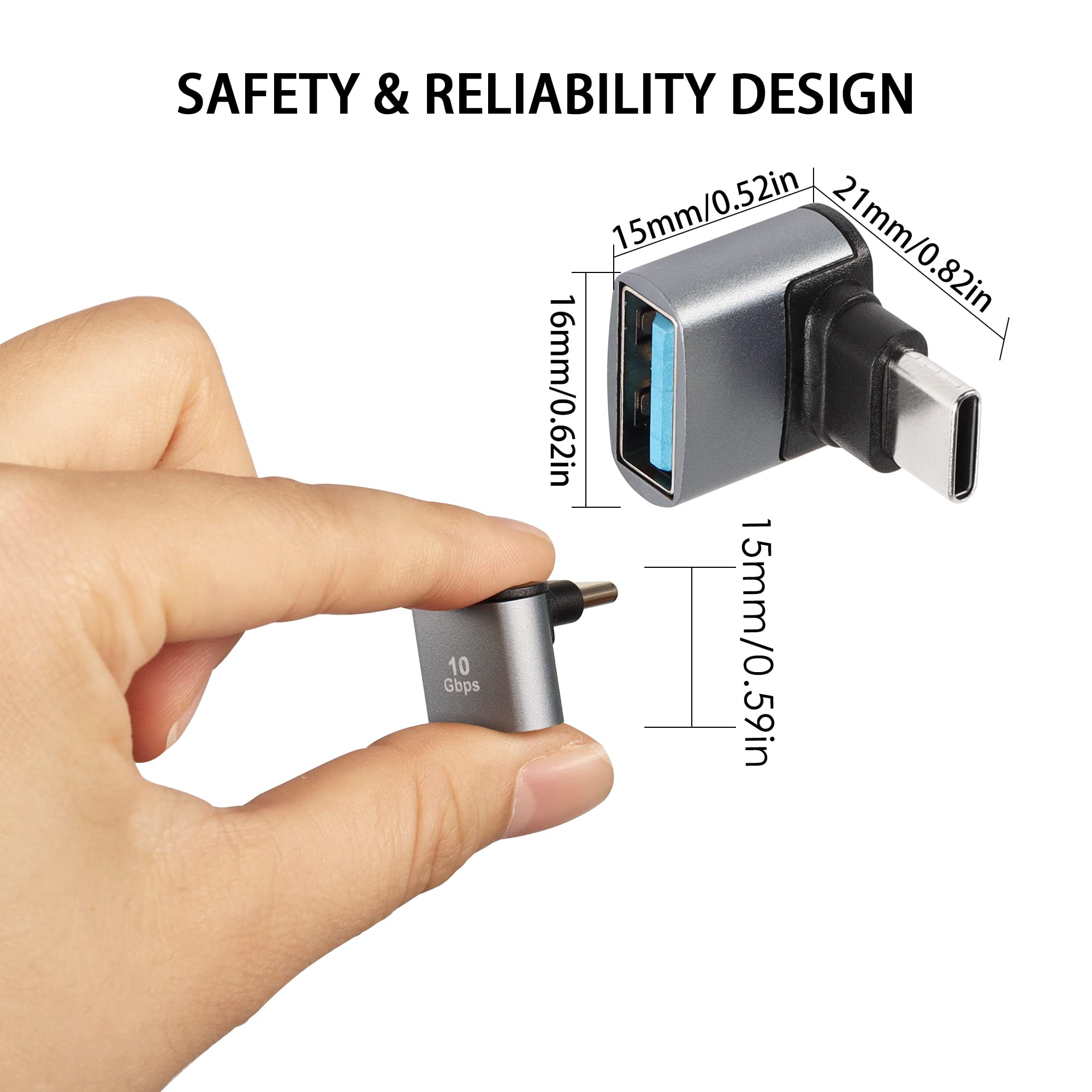 90 Degree Right Angle USB C to USB 3.1 OTG Adapter - 10Gbps Type C Male to USB 3.1 Female Coupler - USB 3.2 Gen 2 Data Transfer Connector with 100W Power Delivery - Compatible with Smartphones, Tablets, Laptops - Ideal for Tight Spaces & Cable Management (2 Pack)