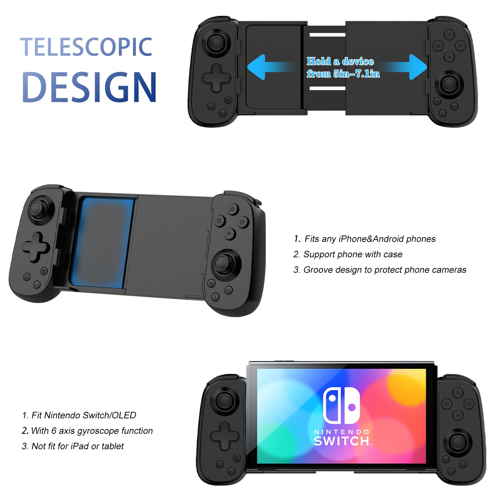 Wireless Bluetooth Game Controller for iPhone, Android, PC, iPad, Tablet, Switch, PS4, PS5, Xbox - MFi Certified with Turbo, 6-Axis Gyro & Dual Motors - Perfect for Cloud Gaming, Streaming & Arcade Games