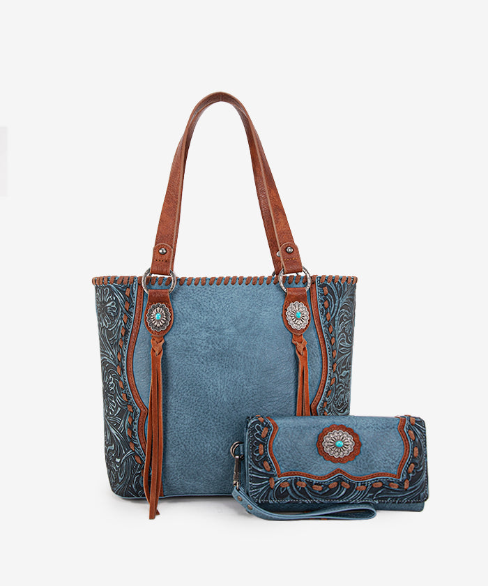 Trinity Ranch Floral Tooled Concealed Carry Tote Bag Set - Stylish Leather Purse with Hidden Gun Compartment for Women | Perfect for Everyday Carry, Travel & Outdoor Adventures
