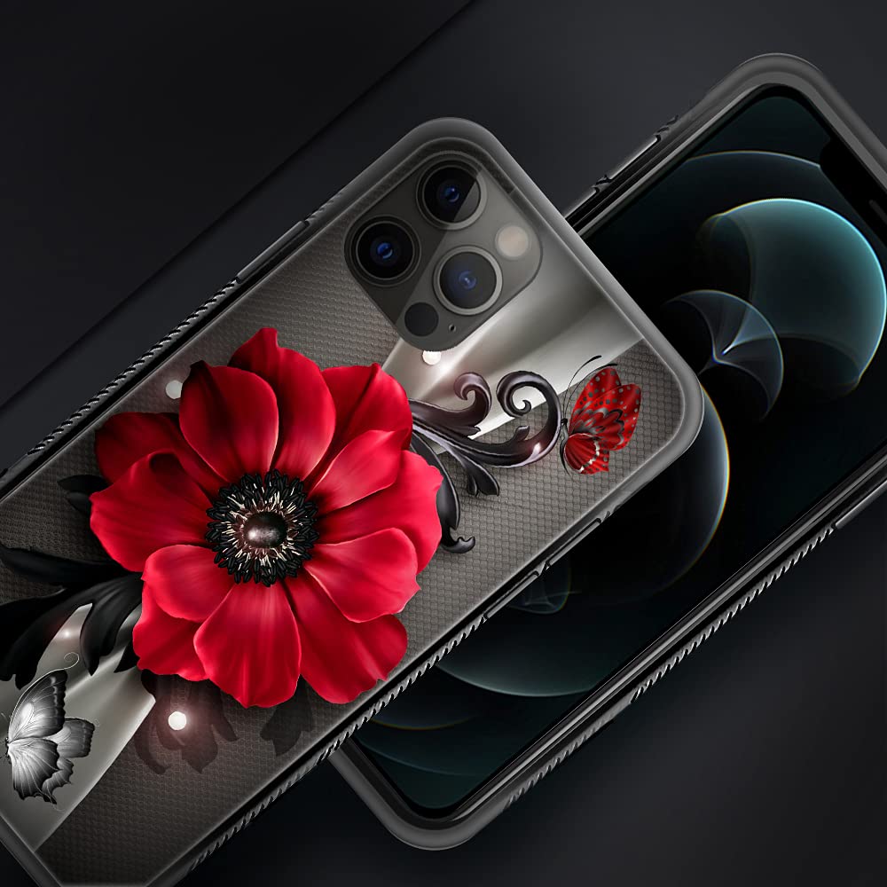 iPhone 12 Pro Max Case (6.7 inch) - Floral Butterfly Design Hard PC Back with Soft TPU Bumper, Non-Slip Protective Cover for Women | Perfect for Everyday Use, Work & Travel