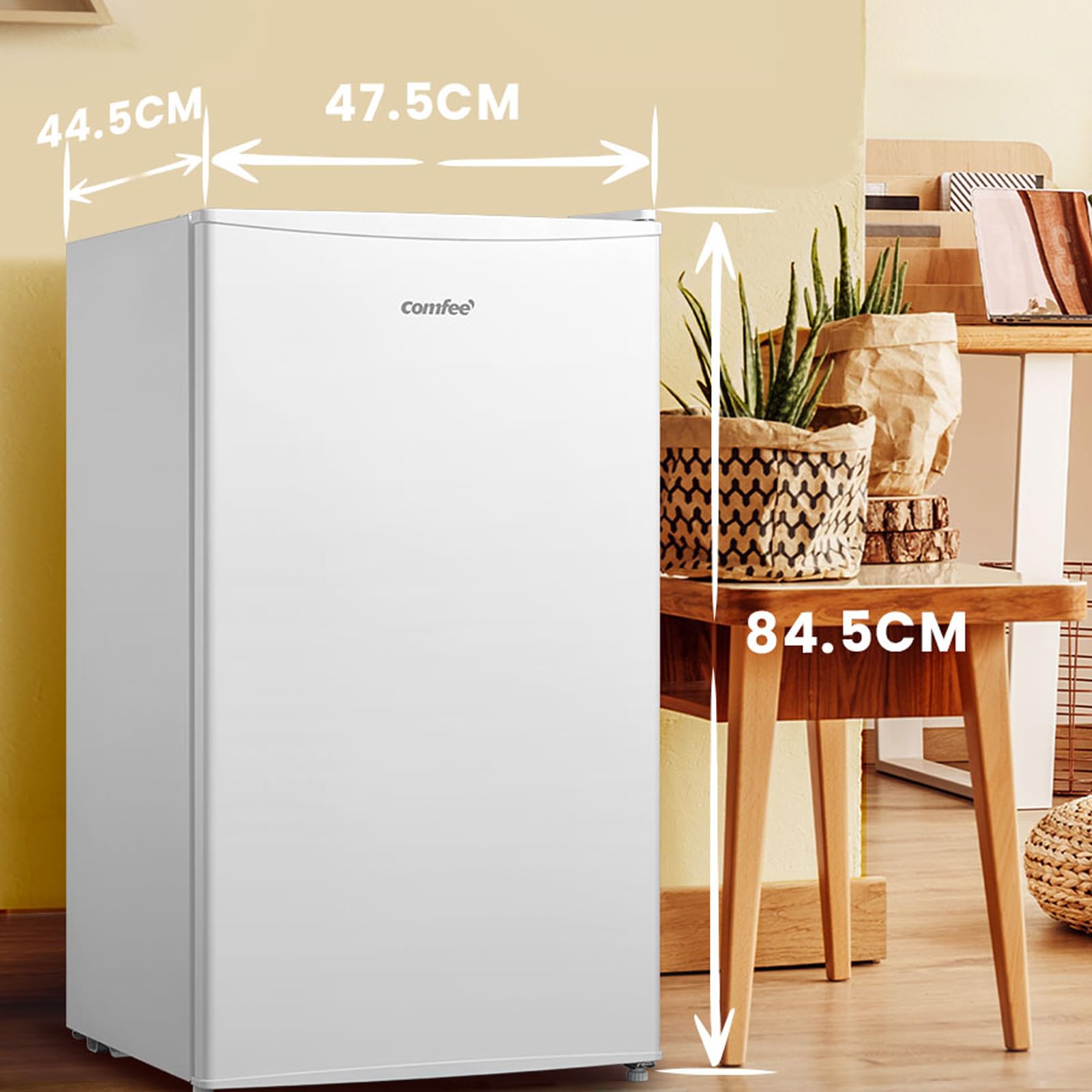 COMFEE' RCD115WH2 80L Compact Refrigerator with Freezer - Single Door Mini Fridge for Home, Office, Dorm - Adjustable Temperature, Quiet Operation, LED Light, White - Perfect for Small Spaces & Beverage Storage