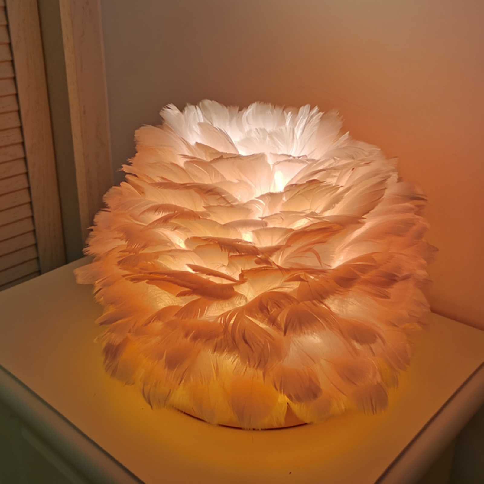 Feather Bedside Table Lamp - Romantic Warm LED Night Light for Bedroom, Nightstand & Desk | Perfect for Cozy Reading, Relaxation & Decorative Fairy Lights