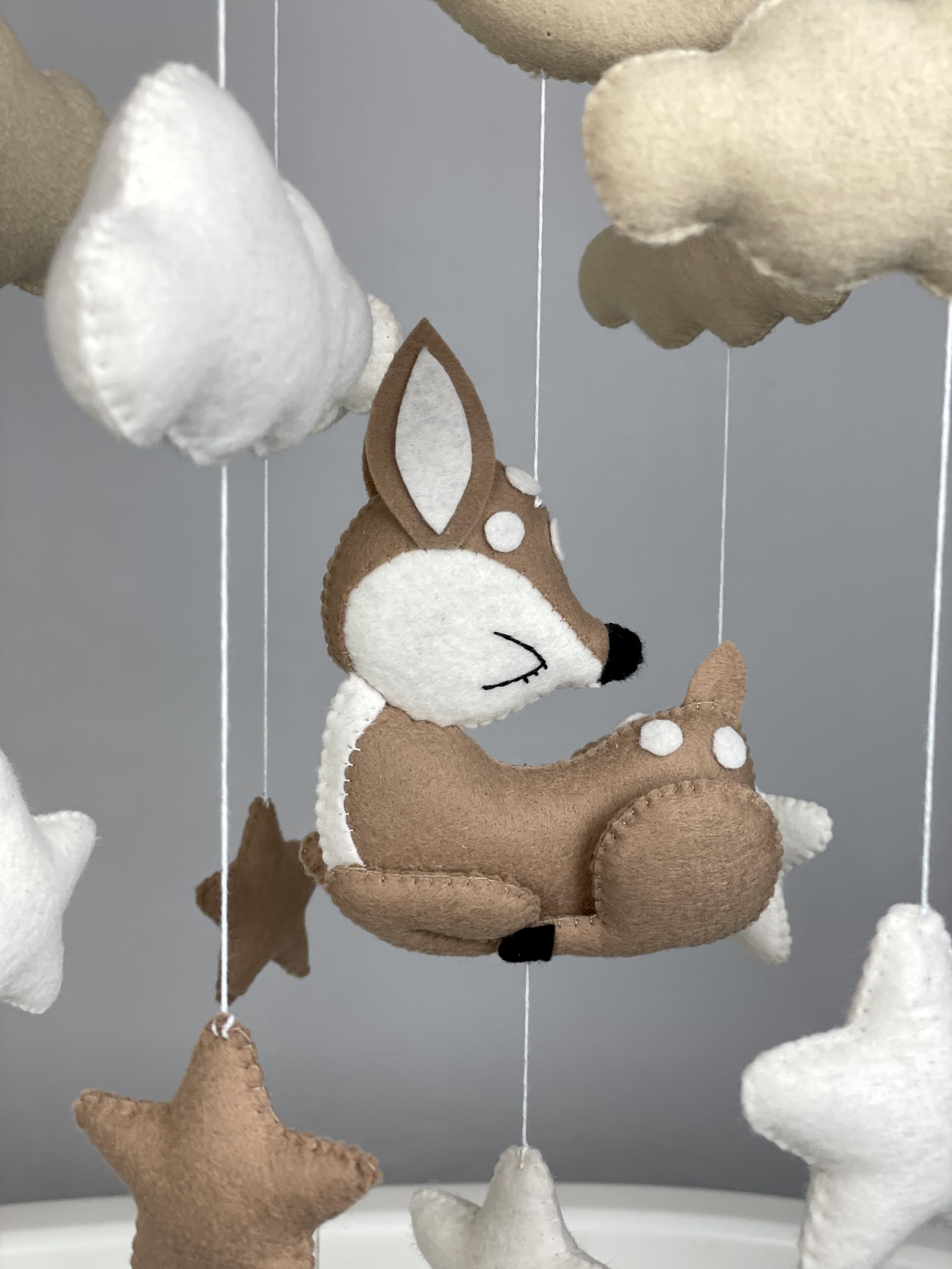 Gender Neutral Baby Crib Mobile - Woodland Deer Nursery Decor with Felt Hanging Animals in Beige | Perfect for Baby Showers, Newborn Gifts & Nursery Room Decoration