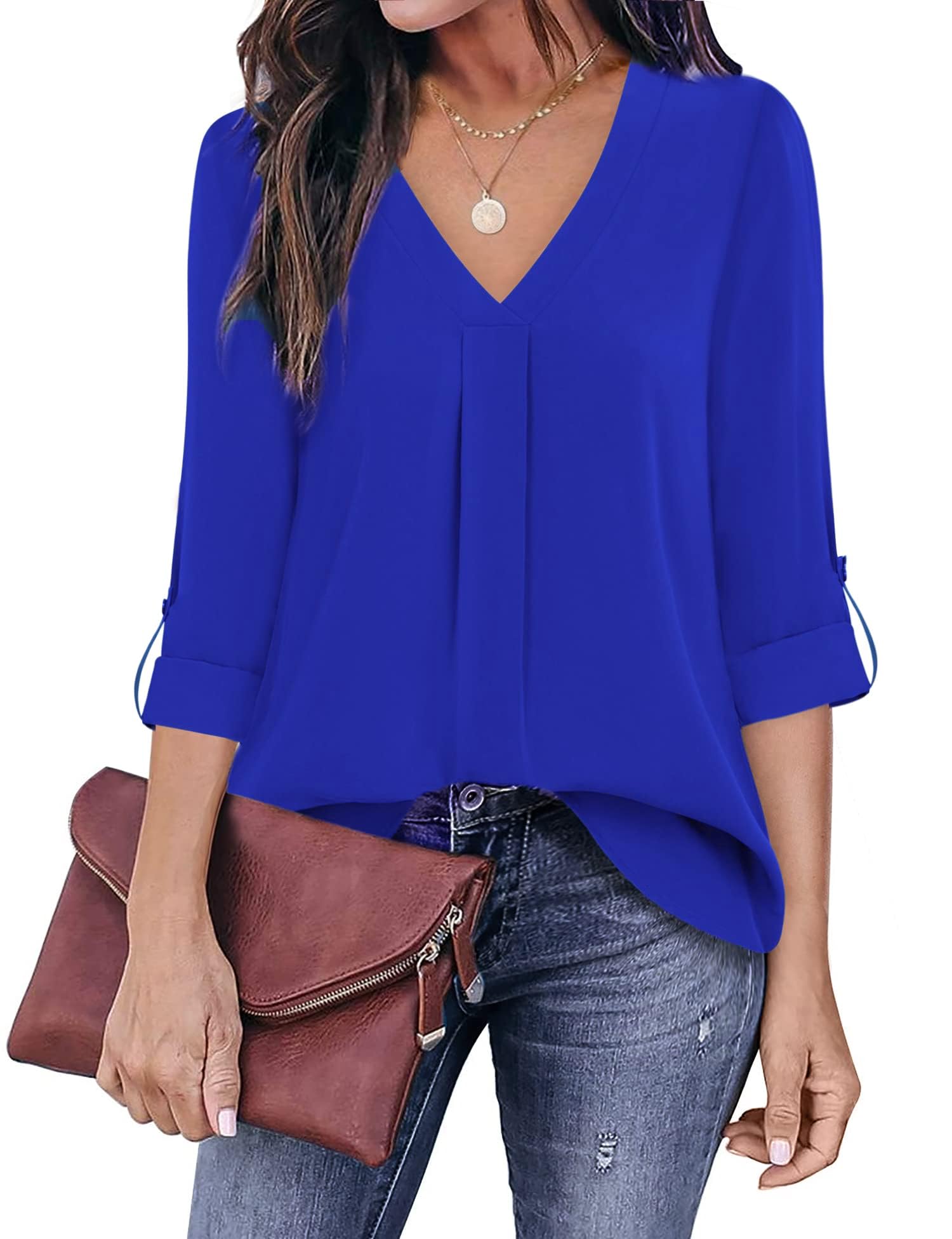 Youtalia Women's Casual Blouse Loose V-Neck 3/4 Sleeve Tunic Top - Perfect for Office, Date Night & Everyday Wear