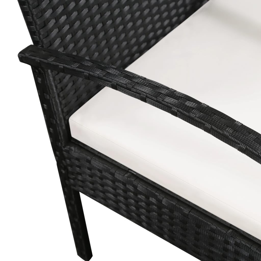 3-Seater Outdoor Patio Sofa Set with Cushions - Black Poly Rattan Wicker Furniture for Garden, Backyard, Poolside & Balcony Relaxation