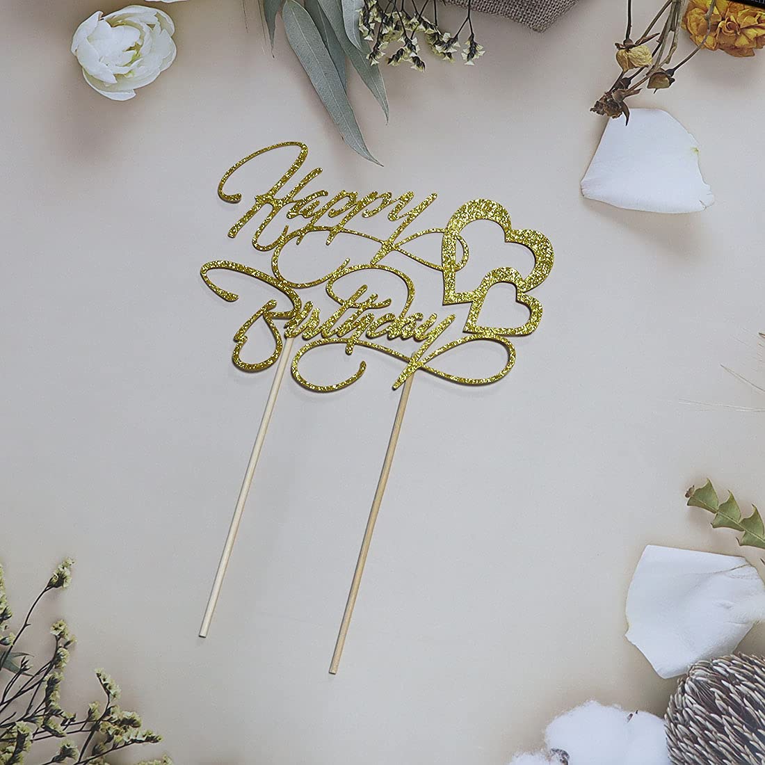 Gold Glitter Happy Birthday Cake Topper - Elegant Party Decor for Birthday Cakes, Cupcakes & Desserts - Perfect for Birthday Parties, Baby Showers & Special Celebrations