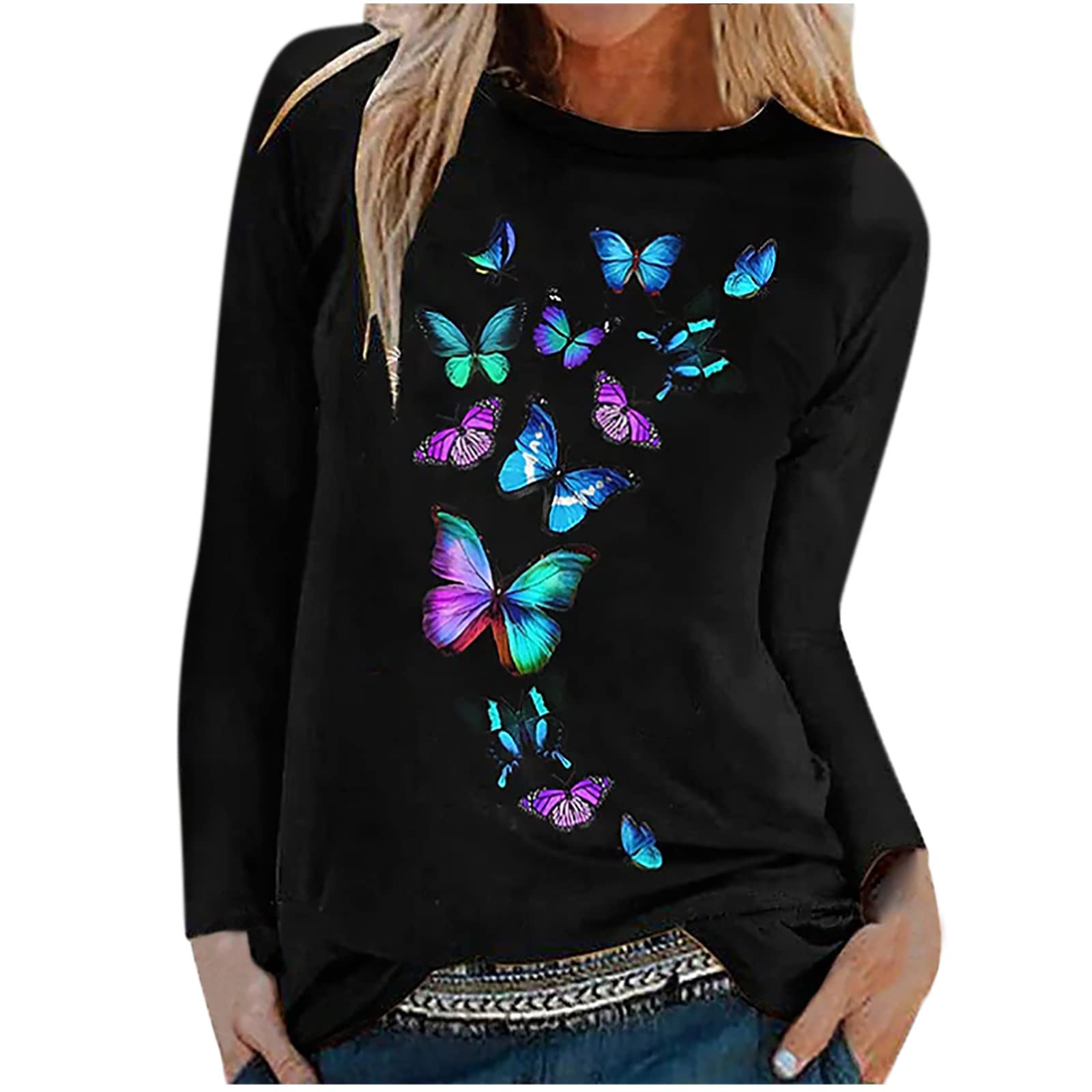 Women's Fall Long Sleeve T-Shirts - Casual Crewneck Loose Tunic Tops with Side Split | Perfect for Autumn Outfits, Layering & Everyday Comfort