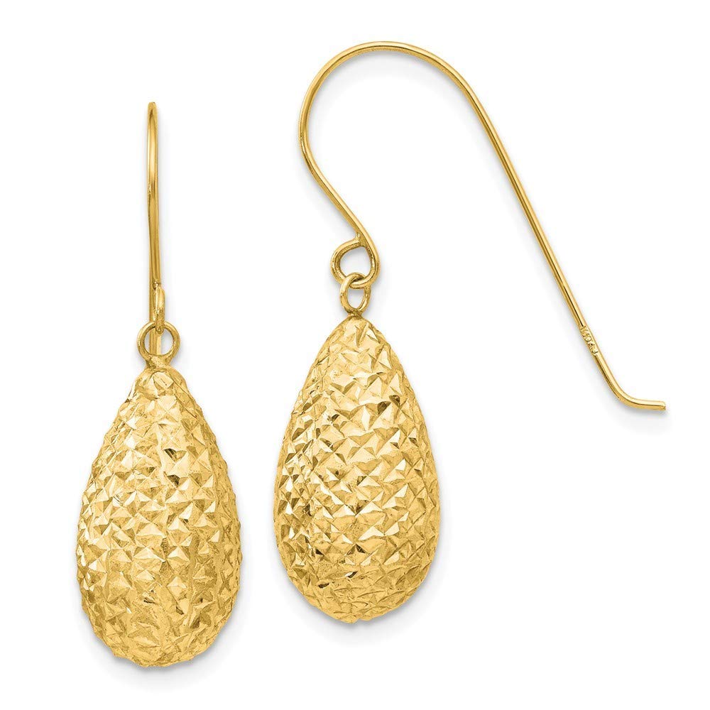 14K Yellow Gold Puff Teardrop Earrings for Women - Elegant Dangle Drop Earrings for Party, Wedding & Everyday Wear