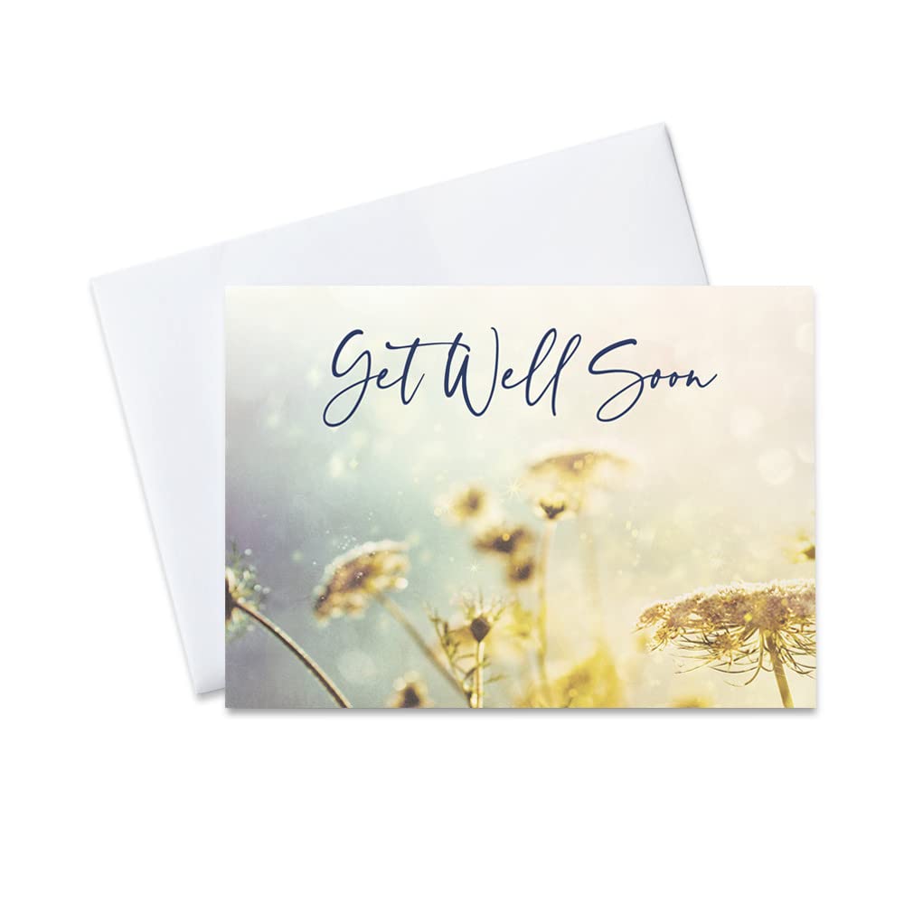CEO Cards - Sympathy Get Well Greeting Cards (Fields of Blossoms Design), 5x7 Inch Blank Inside Cards, Set of 25 Cards with 26 White Envelopes (GW2002) - Perfect for Hospital Visits, Recovery Gifts & Comforting Messages