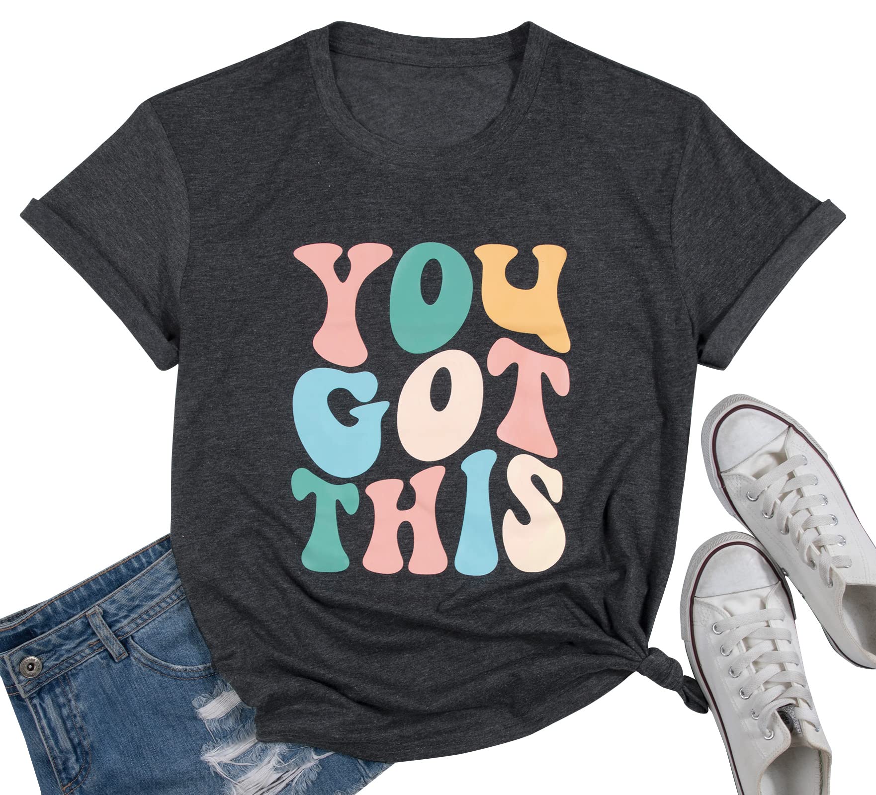 LOTUCY 'You Got This' Inspirational T-Shirt for Women - Motivational Teacher & Testing Day Shirt - Encouraging Short Sleeve Tee - Perfect for Classrooms, Exams & Empowering Moments