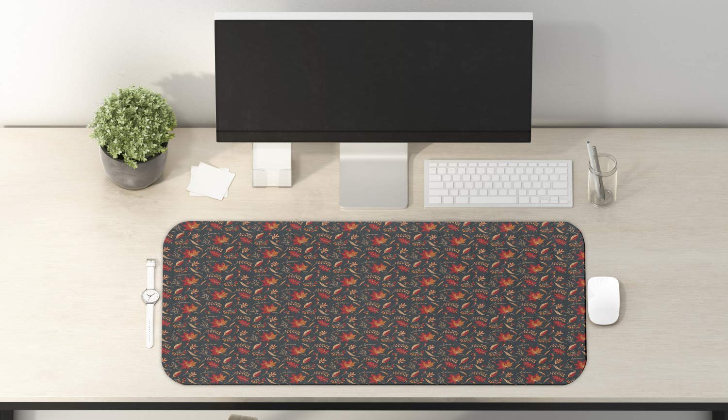 Ambesonne Autumn Foliage Leaves Computer Mouse Pad - Hand Drawn Maple Leaf Illustration, Non-Slip Rubber Gaming Mousepad (31