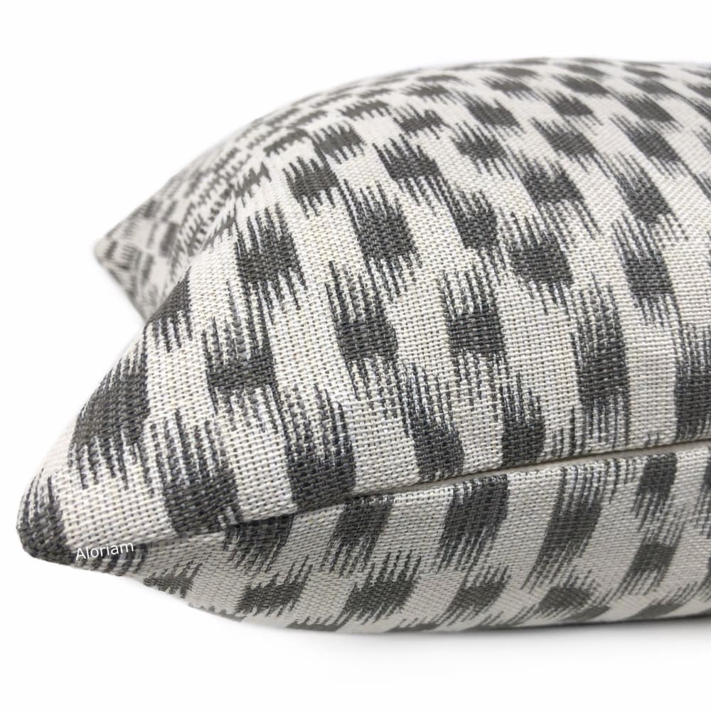 Izmir Gray Off White Ikat Blocks Pillow Cover - Decorative Throw Pillow Case for Sofa, Bed, Couch - Boho Home Decor Accent for Living Room & Bedroom