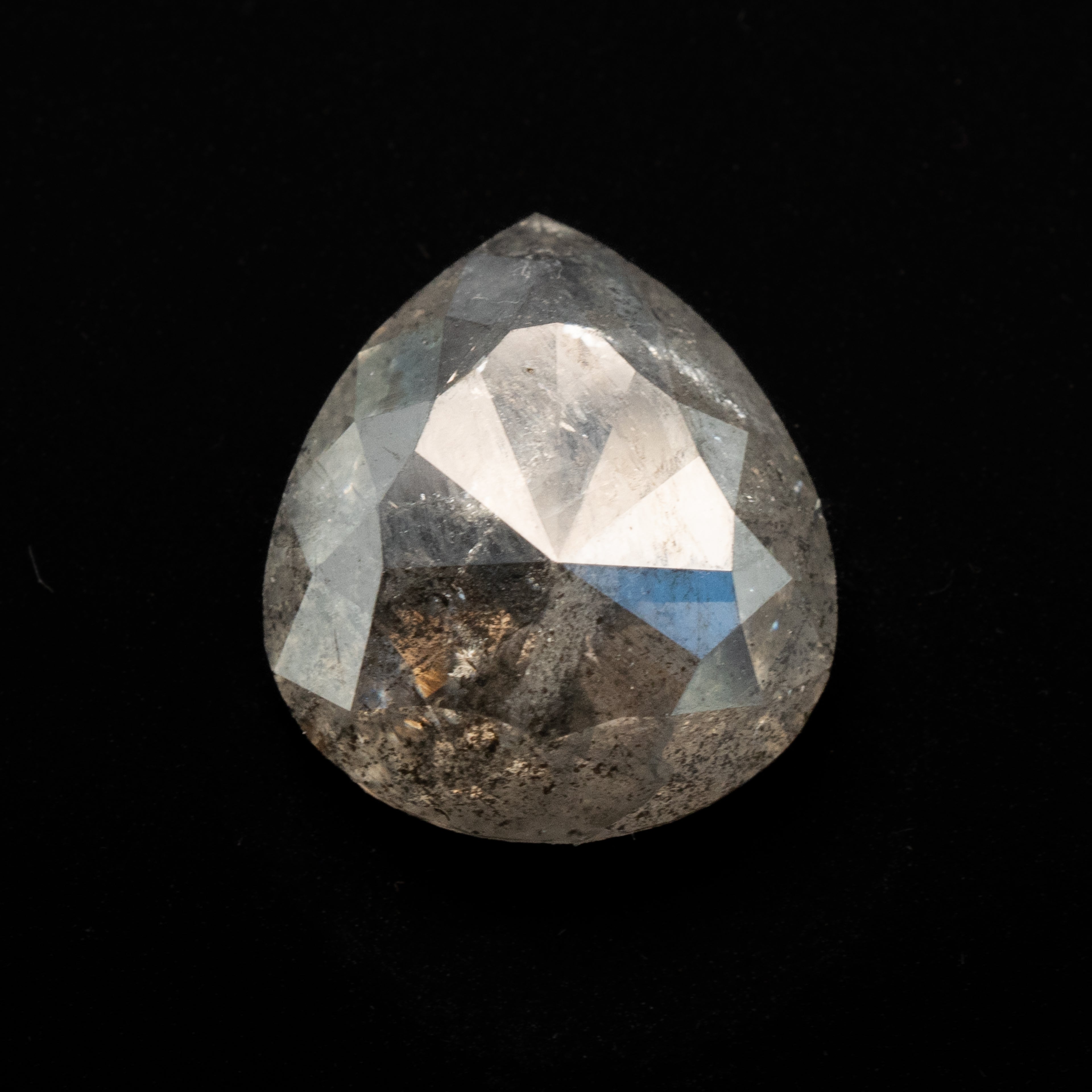 2.75ct Pear Rose Cut Salt and Pepper Diamond - Unique Engagement Ring Stone for Vintage & Boho Jewelry Designs
