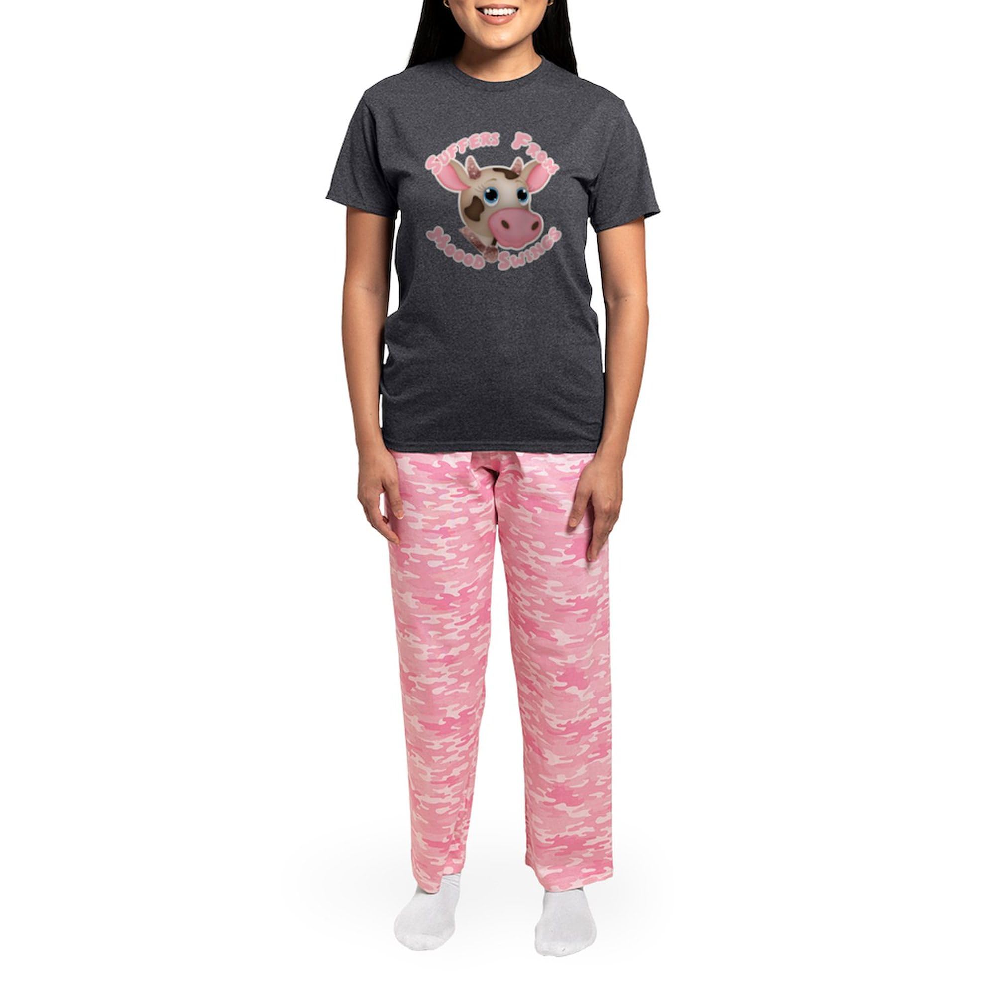 Women's Mood Swing Cow Print Pajama Set - Soft & Comfortable Charcoal Lounge Pants & Top for Sleepwear, Gifts & Funny Novelty Outfits - Perfect for Relaxing at Home, Sleepovers & Themed Parties