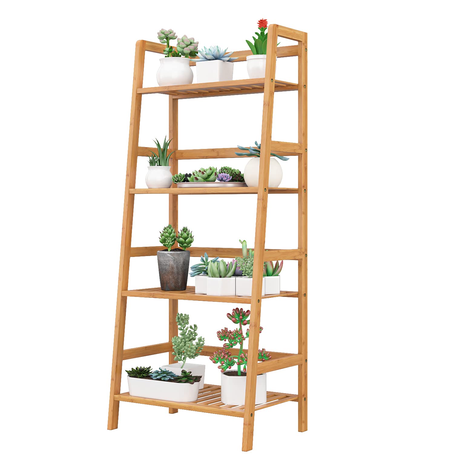 4-Tier Bamboo Bookcase - Multifunctional Bathroom Ladder Shelf for Plants, Flowers & Storage | Natural Wood Display Organizer for Home, Office & Garden Decor