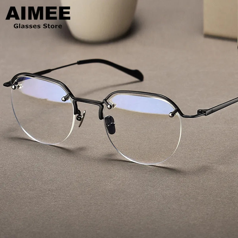Aimee Unisex Semi-Rimless Oval Titanium Eyeglasses Frame 10587 - Lightweight & Durable for Work, Reading, and Everyday Wear