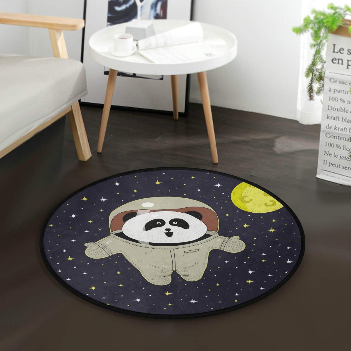 ALAZA Cartoon Panda Astronaut Space Universe Round Area Rug - Soft Non-Slip Nursery Rug for Kids Room, Living Room & Bedroom - 3' Diameter (92 cm) - Perfect for Playrooms, Dorm Decor & Space-Themed Bedrooms