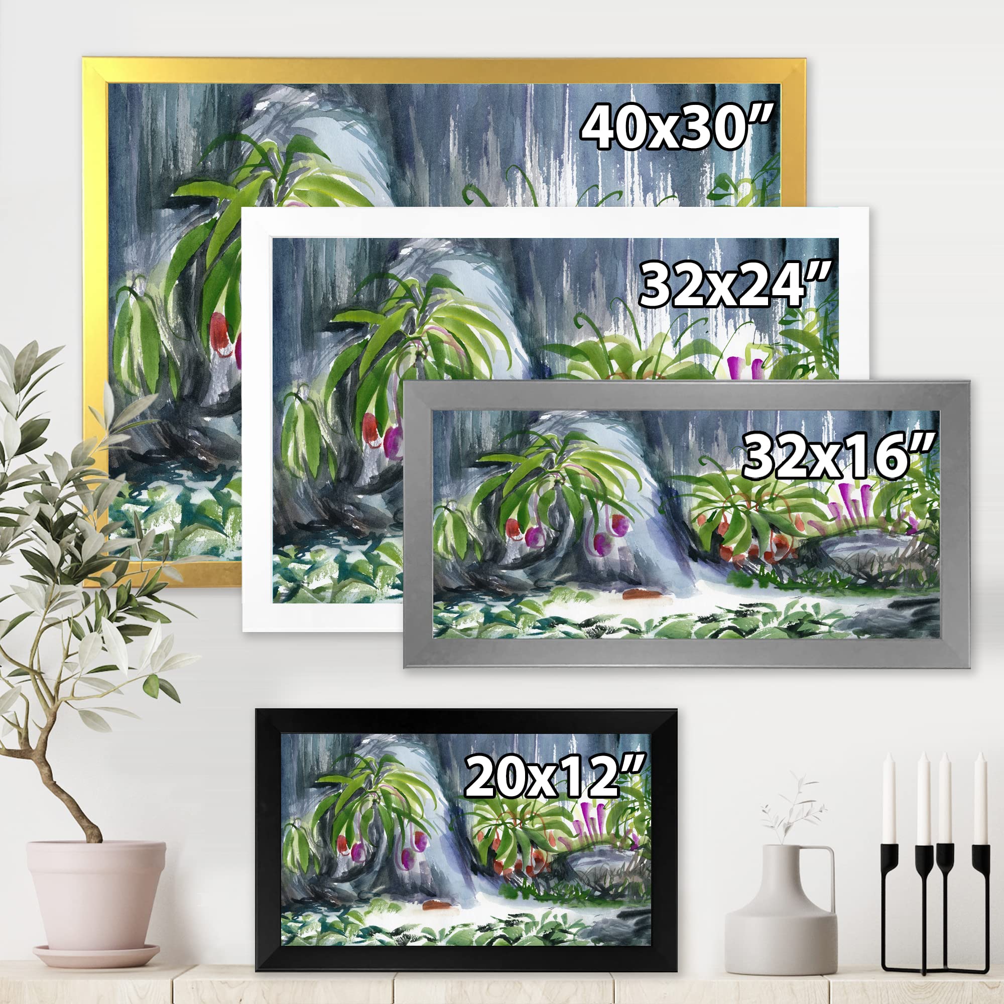 Tropical Plants Oasis Farmhouse Framed Wall Art - Vibrant Botanical Canvas Prints for Living Room, Bedroom & Office Decor