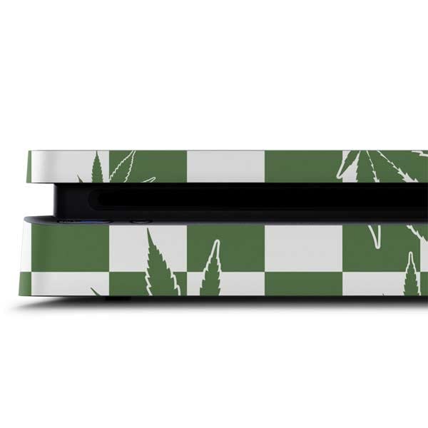 Skinit Custom Gaming Skin Decal for PS4 Slim - Original Marijuana Green Checkered Design | Protective Cover for PlayStation 4 Slim Console | Perfect for Gamers & Collectors