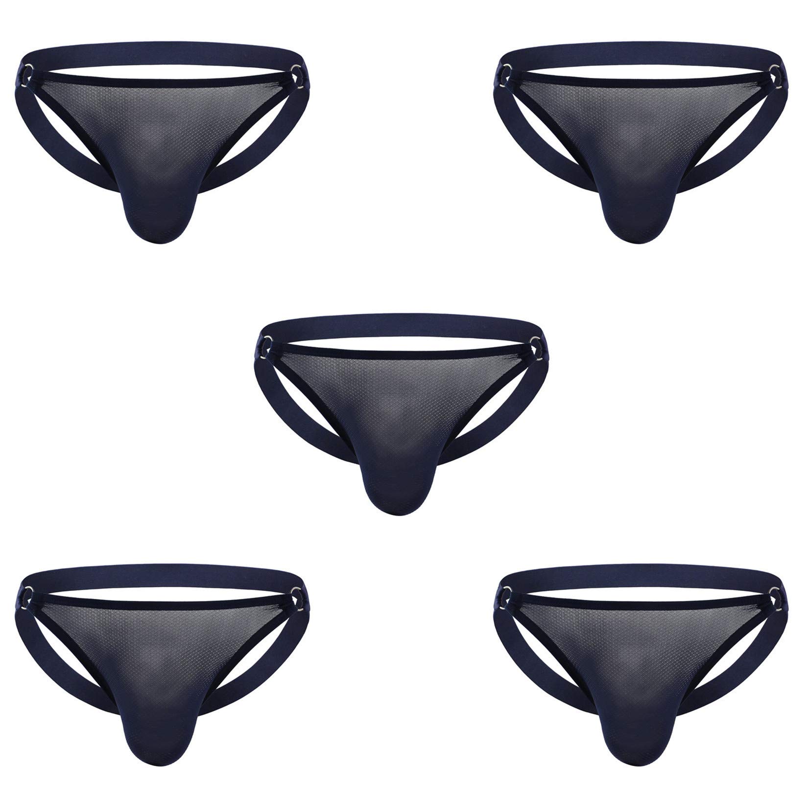 Andongnywell 5 Pack Men's See-Through Mesh Back Jockstrap - Low Rise Stretchy G-String Thong Underwear for Sports & Workout - Breathable Comfort for Gym, Running, Cycling, and Daily Wear