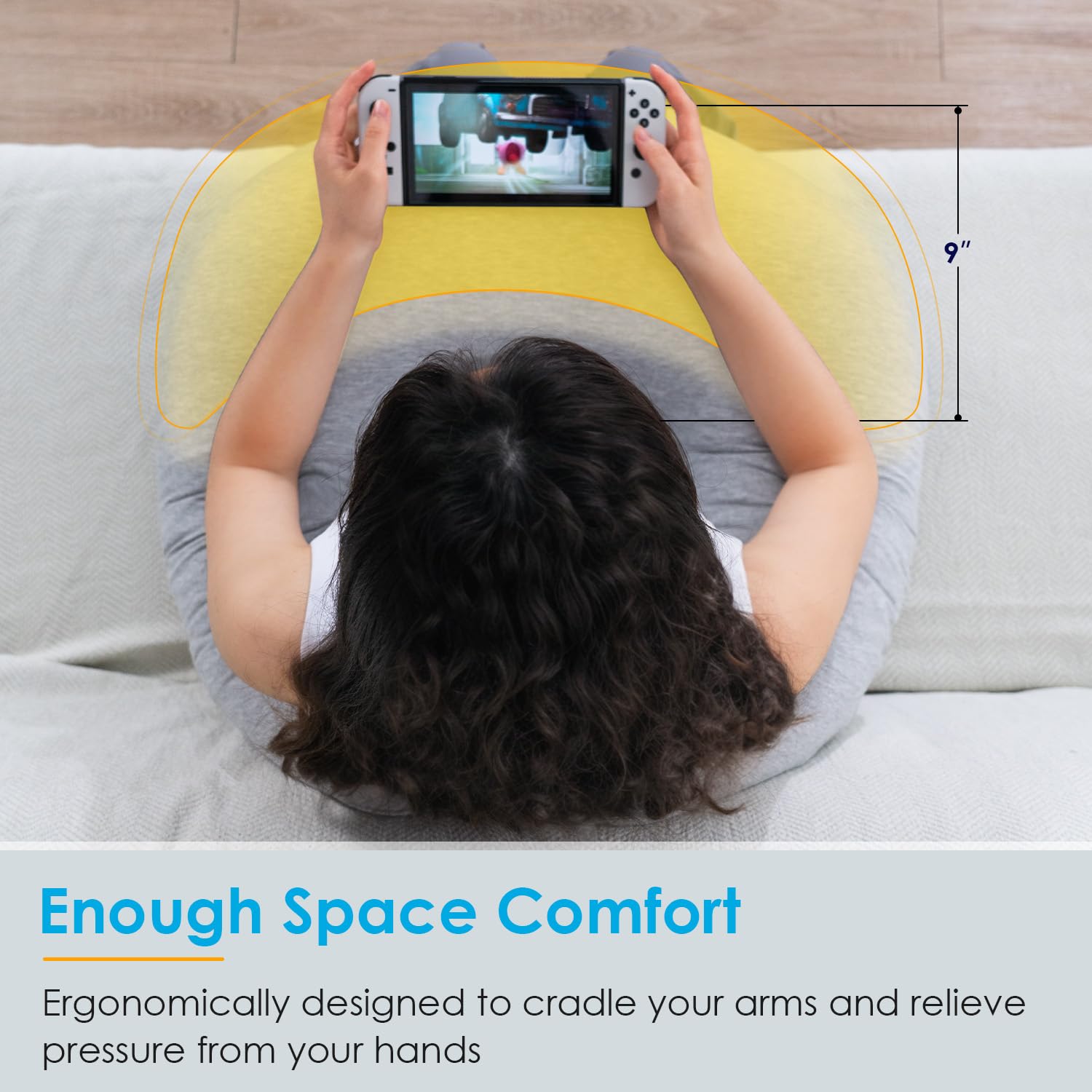 QUEEN ROSE Ergonomic Reading Pillow for Gaming, Bed & Sofa - Lap Desk Pillow with Arm Support for Reading, Playing, Crocheting - Cooling Grey - Perfect for Relaxing in Bed, Gaming Sessions & Crafting Activities