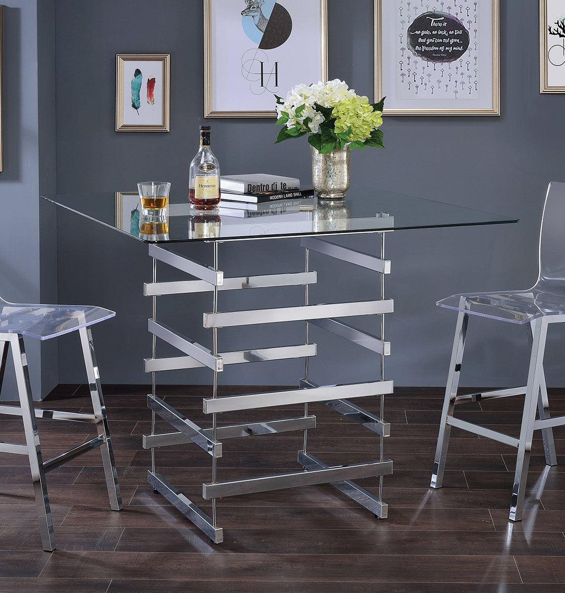 Acme Furniture Nadie Square Counter Height Table in Chrome 72590 - Modern Kitchen & Dining Room Bar Table for Small Spaces & Breakfast Nooks