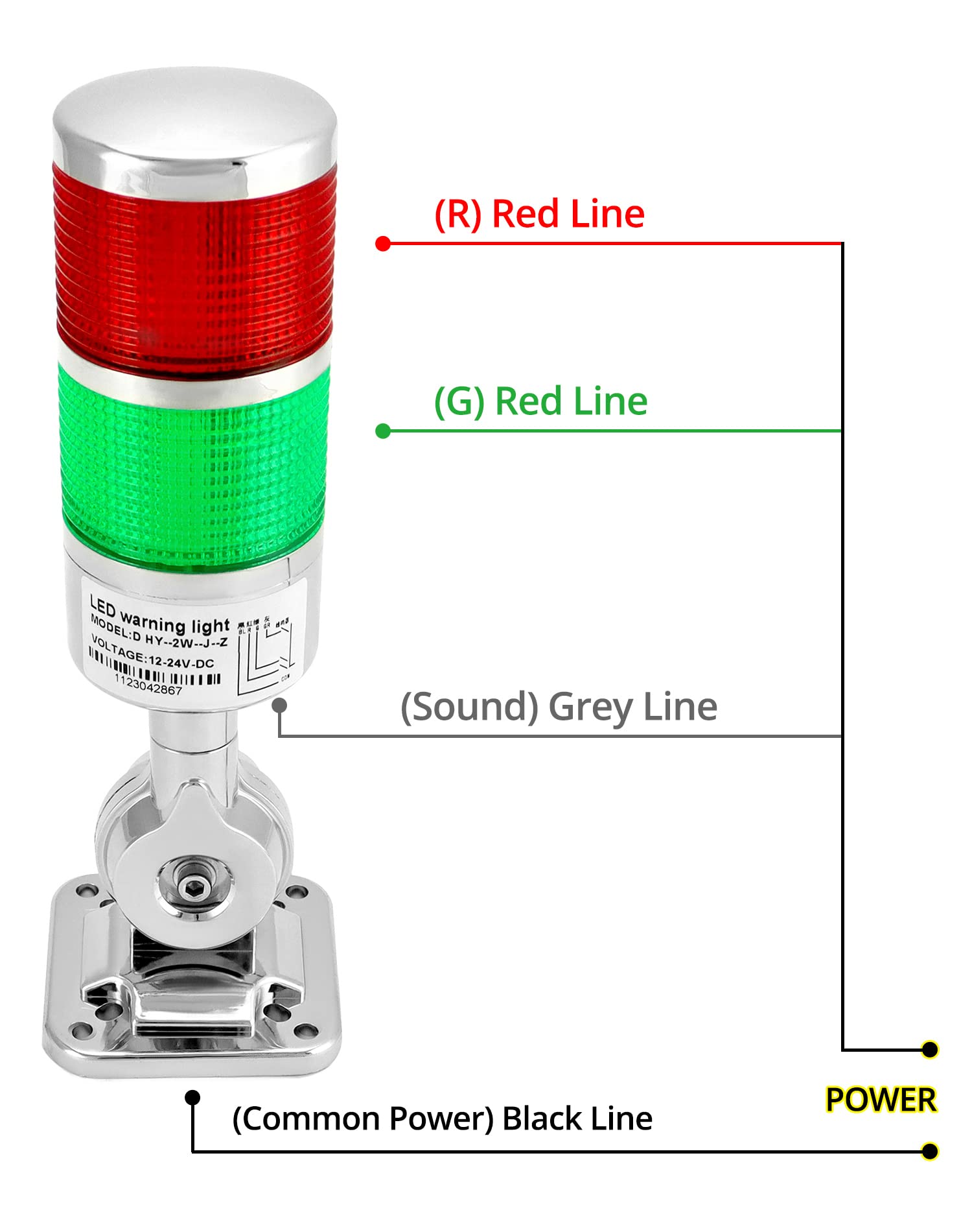 QWORK 12-24V LED Industrial Warning Tower Light with Buzzer - 2 Layer Stackable Signal Beacon, Continuous/Flashing Modes - Perfect for Factory Equipment, Warehouse Safety & Traffic Control