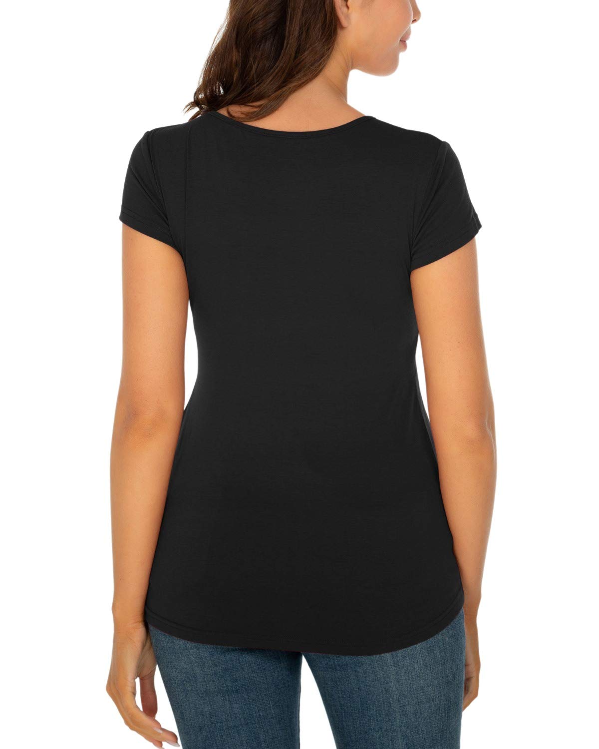 Glampunch Women's Maternity Tops - Short & 3/4 Sleeve Round Neck Peplum Tunic Top for Pregnancy | Comfortable Stretchy Shirts with Front Pleat Detail | Perfect for Work, Casual Wear & Maternity Photos