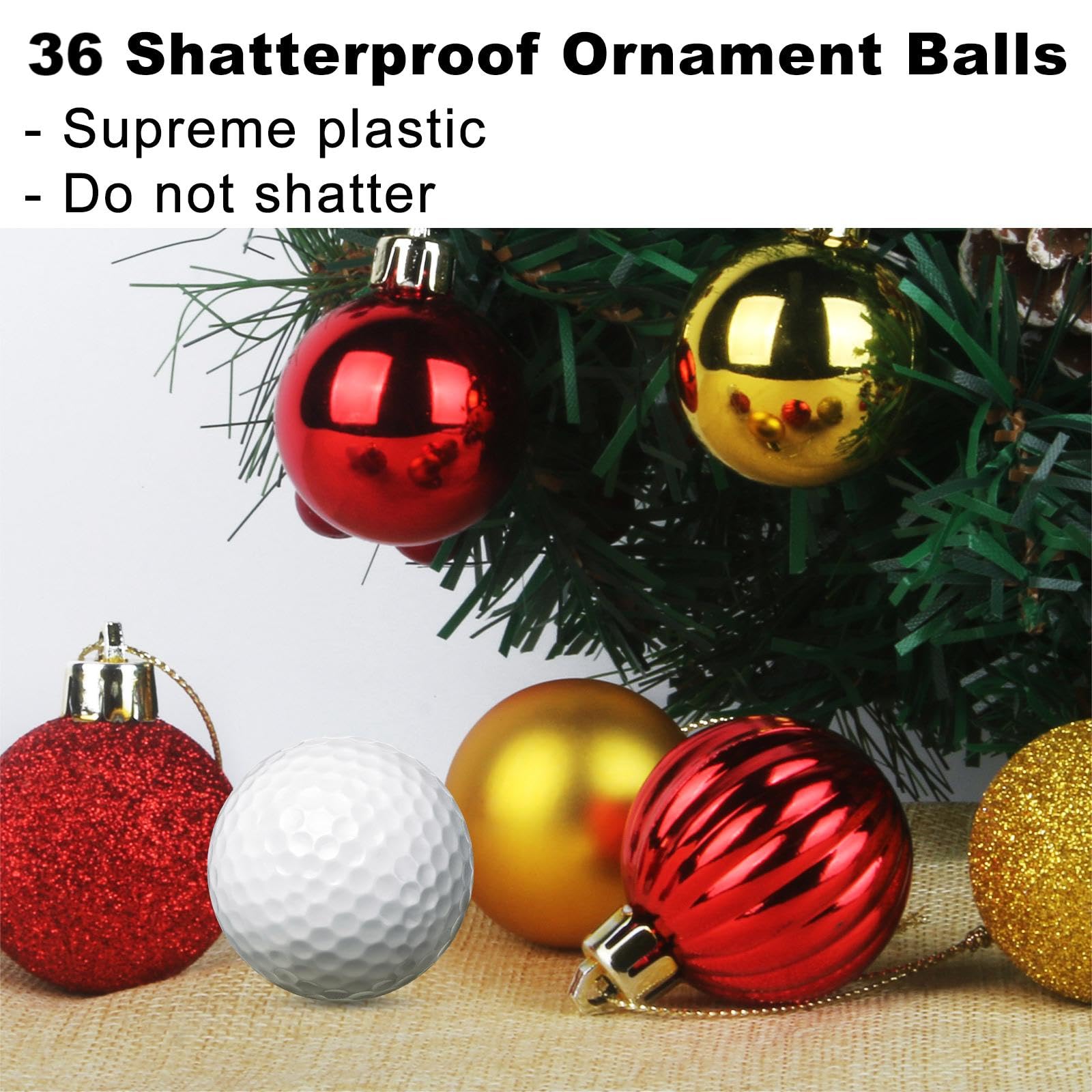 1.6 Inch Red & Gold Shatterproof Christmas Tree Ornaments - 36 Pack Holiday Decorations for Xmas, Birthday, Halloween & Wedding (Indoor/Outdoor Use)
