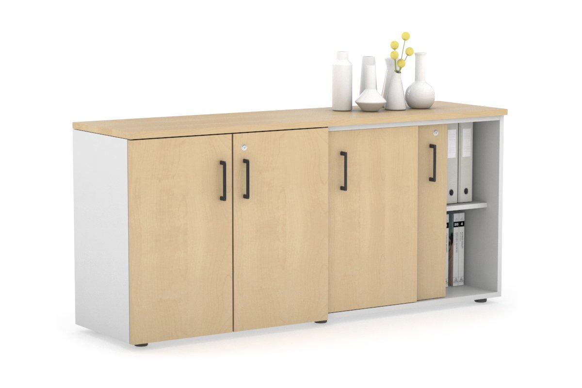 2 Door Sliding Credenza & Cupboard Unit - Modern Storage Cabinet for Home Office, Living Room, and Bedroom Organization
