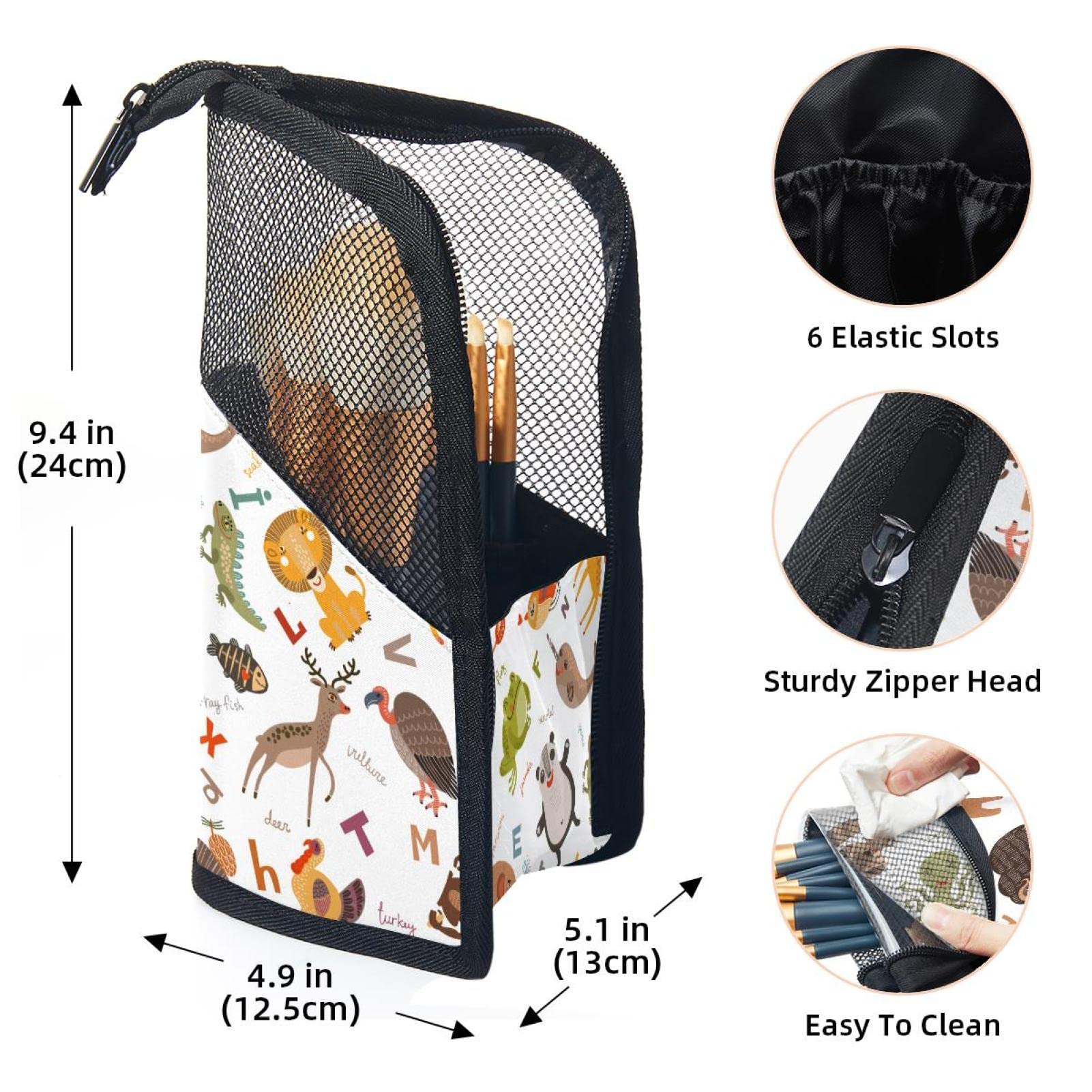12-Piece Makeup Brush Organizer Bag - Zoo Cartoon Animal Design, Portable Makeup Brush Holder Case for Travel & Home Storage