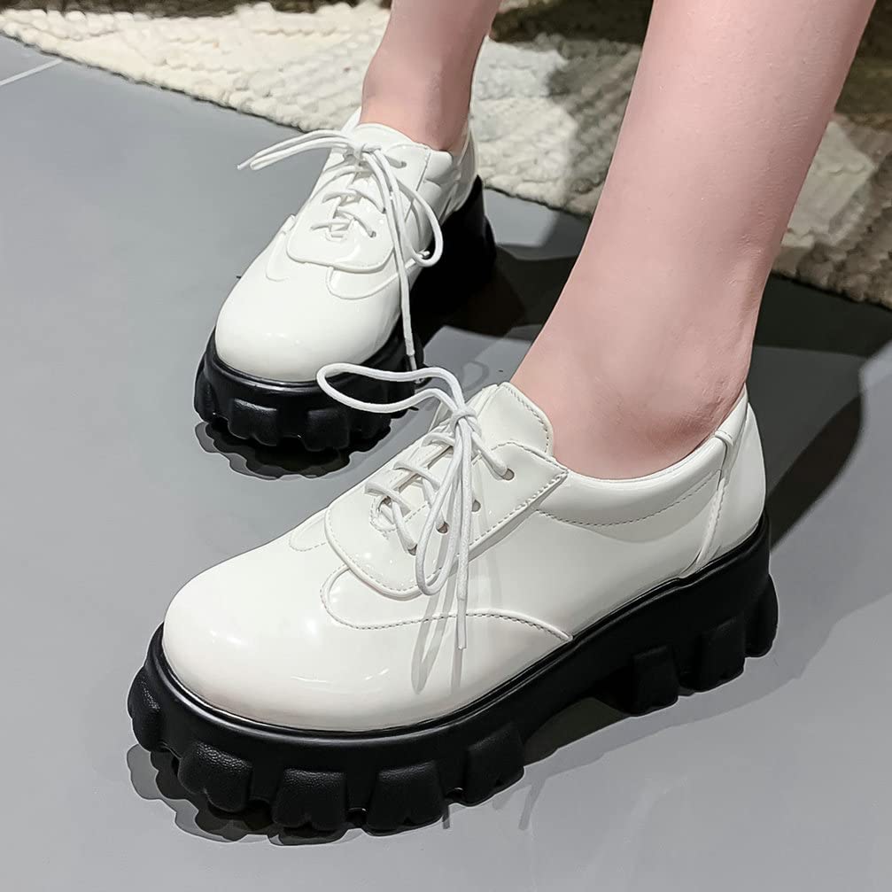 KOKOMOMO Women's Chunky Platform Oxford Loafers with Buckle - Gothic Style Shoes for Casual Outfits, Work & Everyday Wear