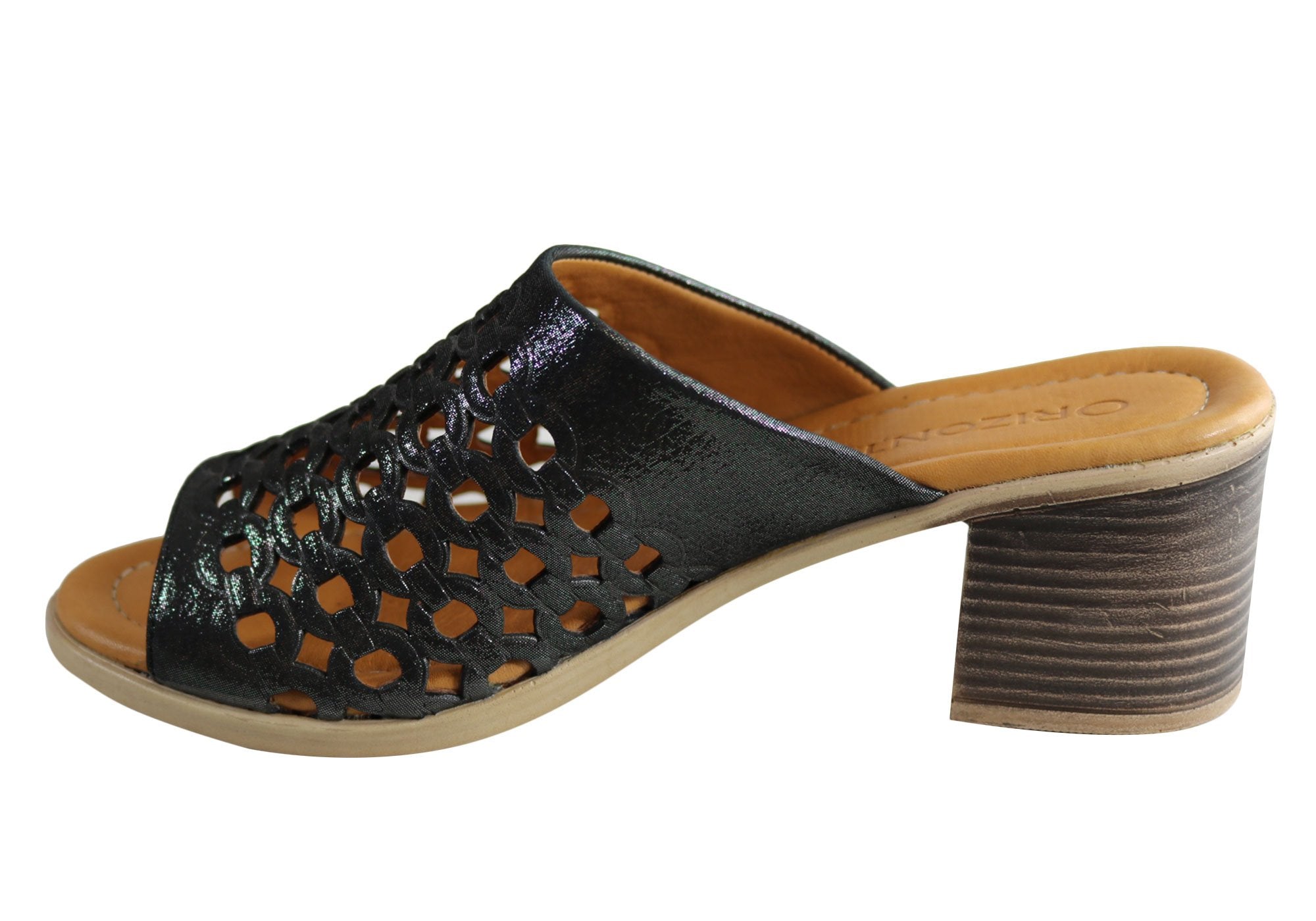 Orizonte Wink Women's European Leather Mid Heel Slide Sandals - Comfortable & Stylish for Summer, Office & Casual Outings