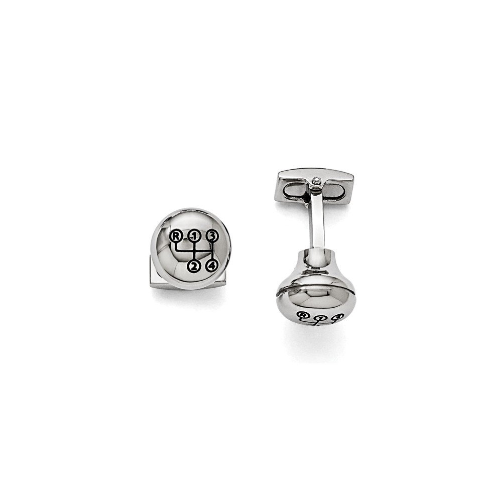 Black Stainless Steel Enamel Shift Knob Cufflinks for Men - Formal & Driving Style