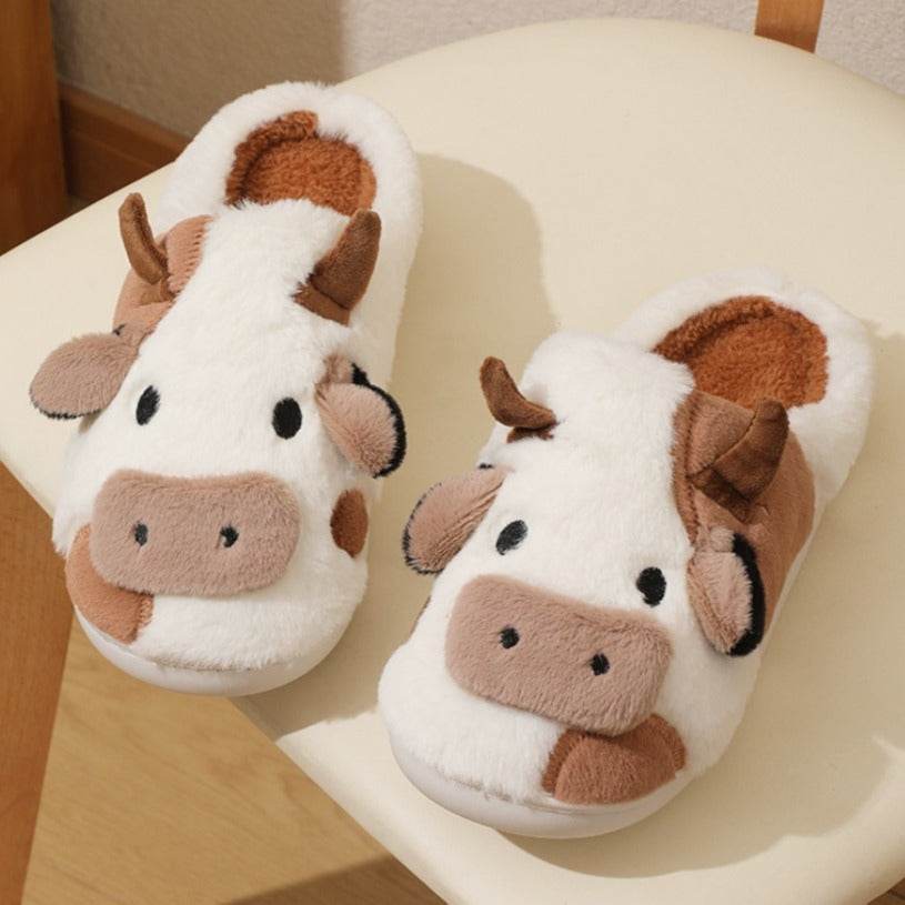Fluffy Cow Slippers for Women & Men - Soft Cloudy House Shoes with Non-Slip Sole | Cozy Indoor/Outdoor Winter Slippers for Home, Office & Gift Giving