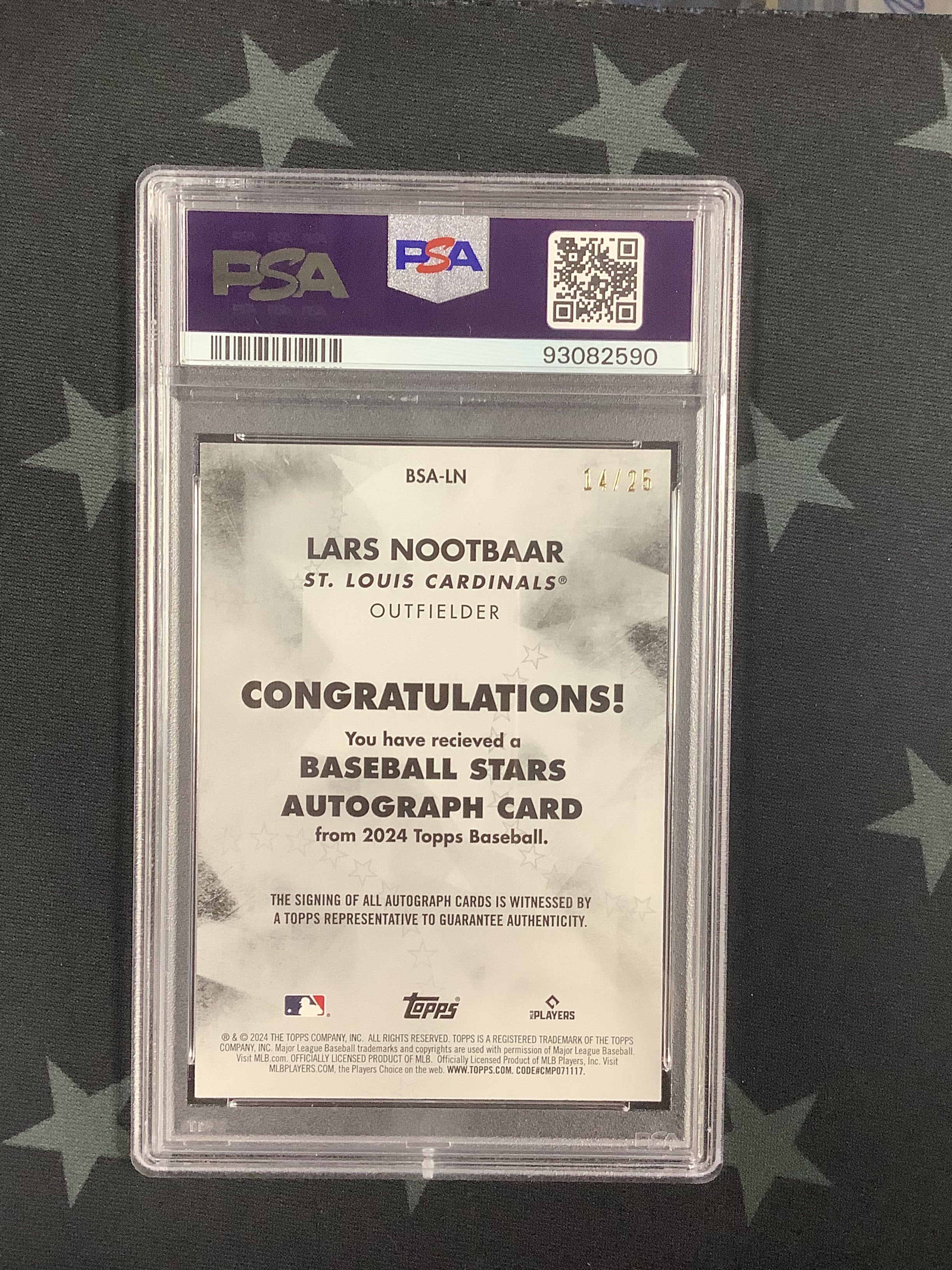 2024 Topps Lars Nootbaar Baseball Stars Auto Red #14/25 PSA 10 Gem Mint - Rare Collectible Sports Card for Trading, Investing & Display