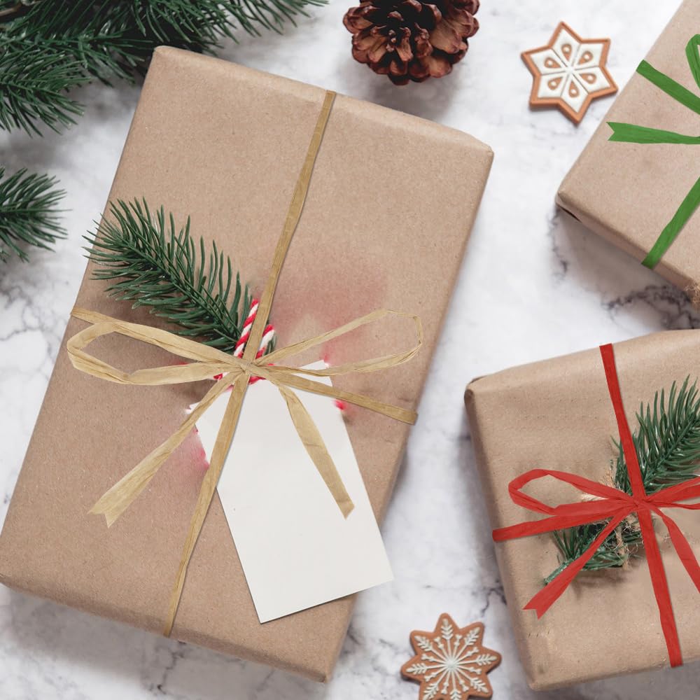 3 Roll Christmas Ribbon for Gift Wrapping - 50 Yards Each, Red Green Kraft Paper Raffia Ribbon for Holiday Decorations, Christmas Tree Trimming & Present Packaging - Perfect for DIY Crafts, Party Favors & Festive Home Decor