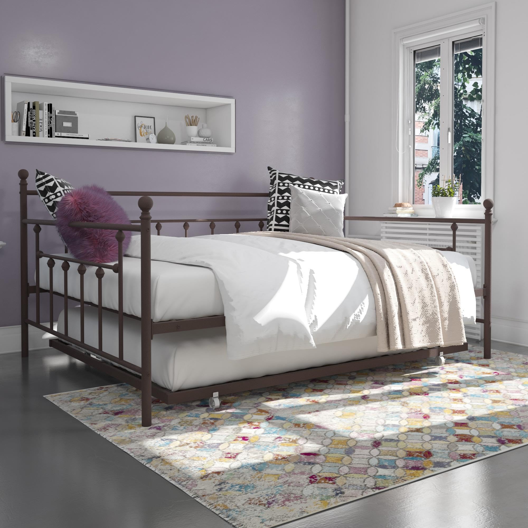 DHP Manila Metal Daybed with Trundle - Queen/Full Size Bronze Frame - Perfect for Guest Rooms, Dormitories & Small Spaces