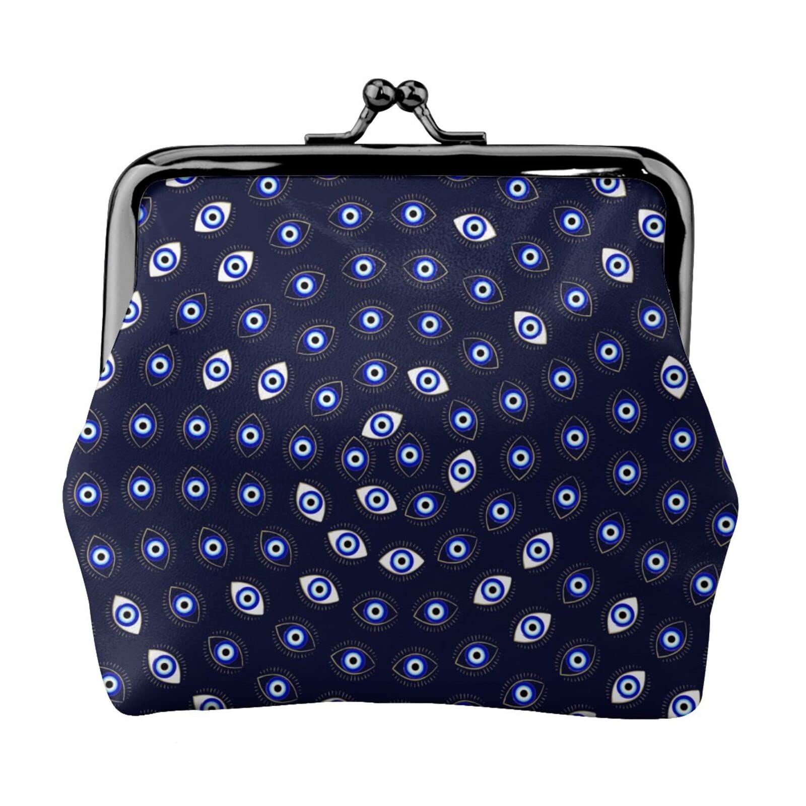 Blue PU Leather Evil Eye Coin Purse with Buckle & Kiss-Lock Closure - Lucky Charm Wallet for Women, Perfect for Travel, Gifts & Everyday Use