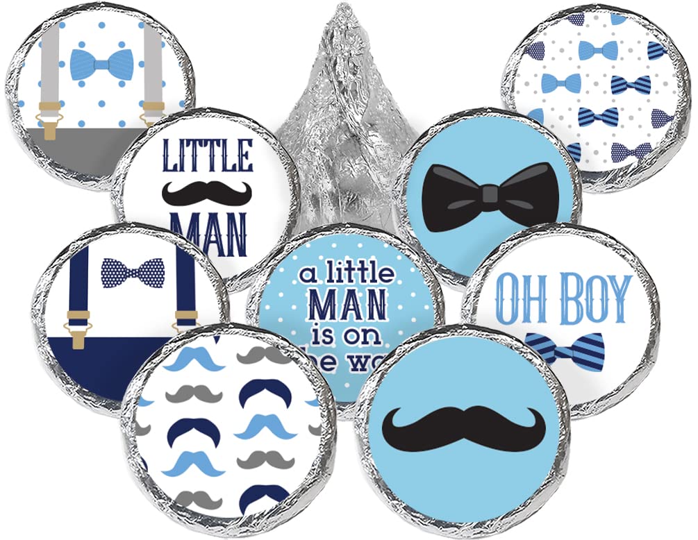 Little Man Baby Shower Favor Stickers - 180 'It's a Boy' Chocolate Kisses Party Labels for Baby Shower Decorations, Gender Reveal & Candy Favors