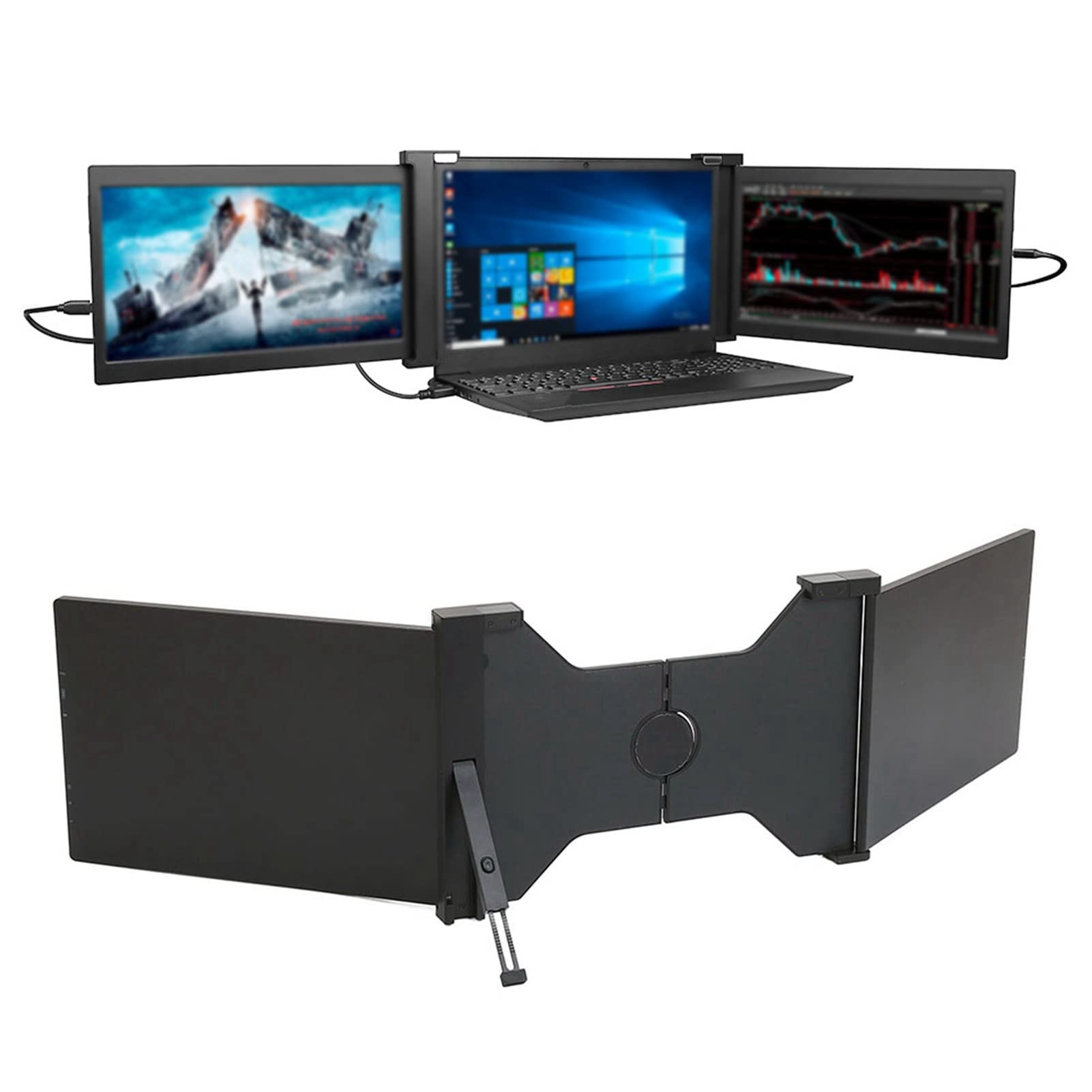 GOWENIC PD1303D 13.3 Inch Triple Portable Monitor for Laptop - FHD 1080P IPS Retractable Foldable Dual Screen External Monitor - Compatible with 13.3 to 16.5 Inch Laptops (Black) | Perfect for Multitasking, Gaming, and Remote Work