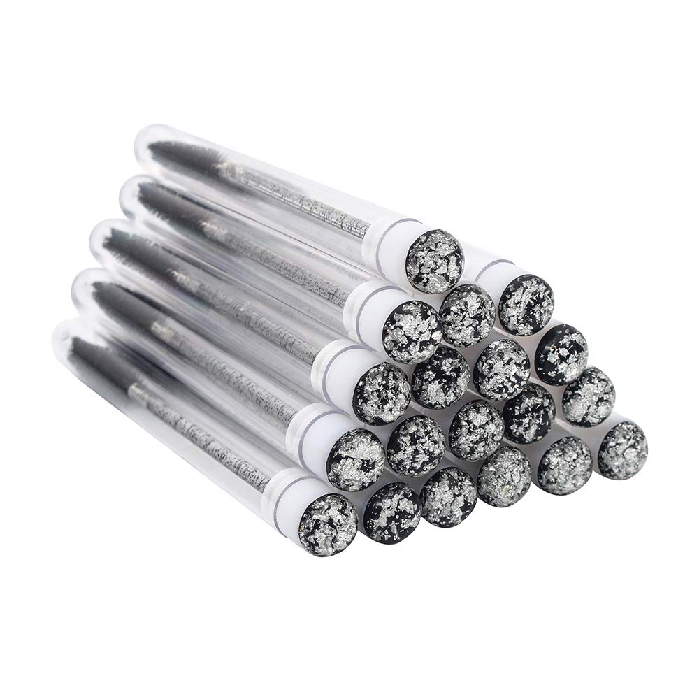50 Pcs Disposable Mascara Brushes - Diamond Eyelash Spoolies Makeup Wands with Sanitary Tubes - Black Foiled Lash Supplies for Professional Salon, Home Makeup & Travel Use