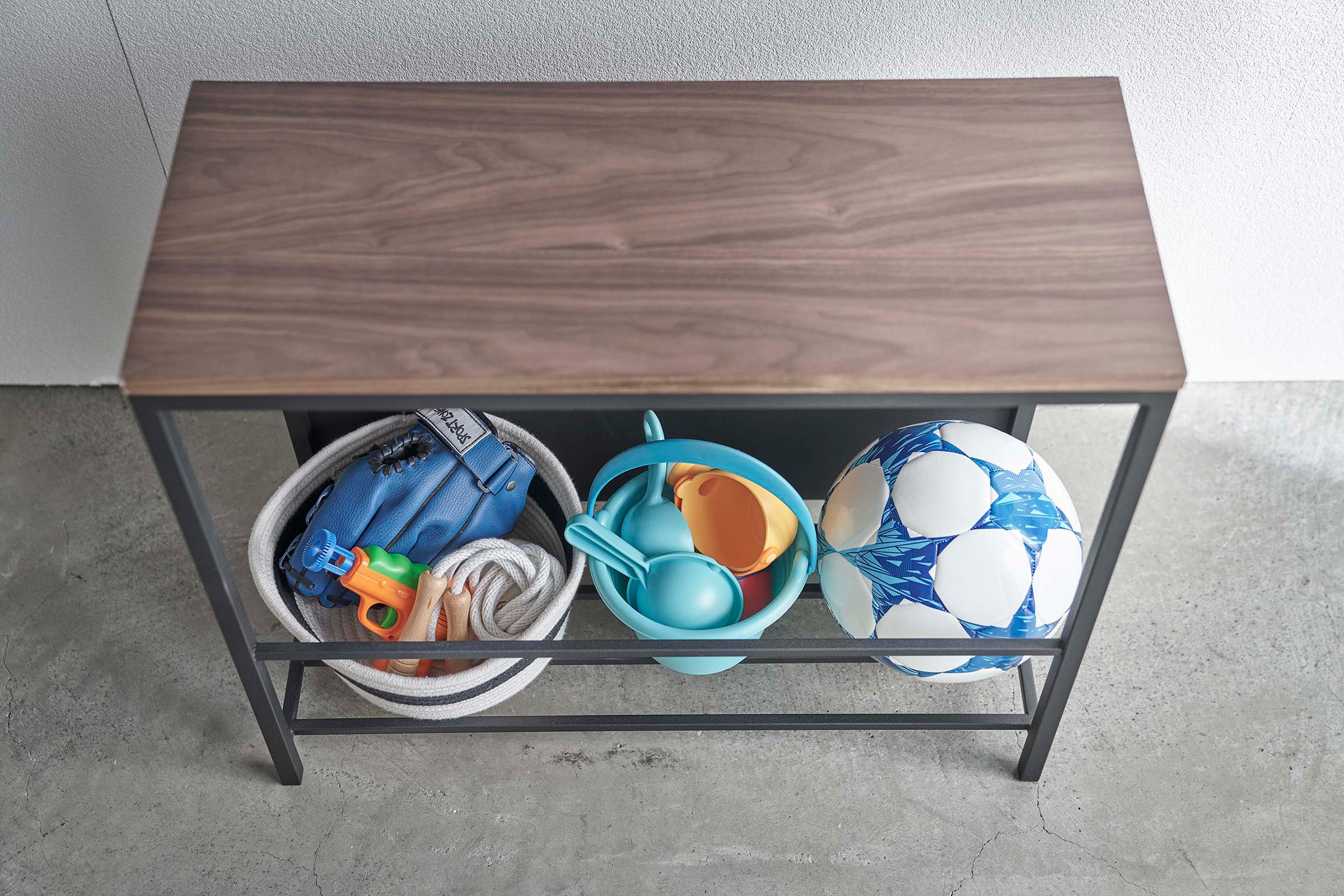 18-Inch Entryway Storage Organizer Bench with Steel Frame & Wooden Top - Perfect for Hallway, Mudroom & Small Space Organization